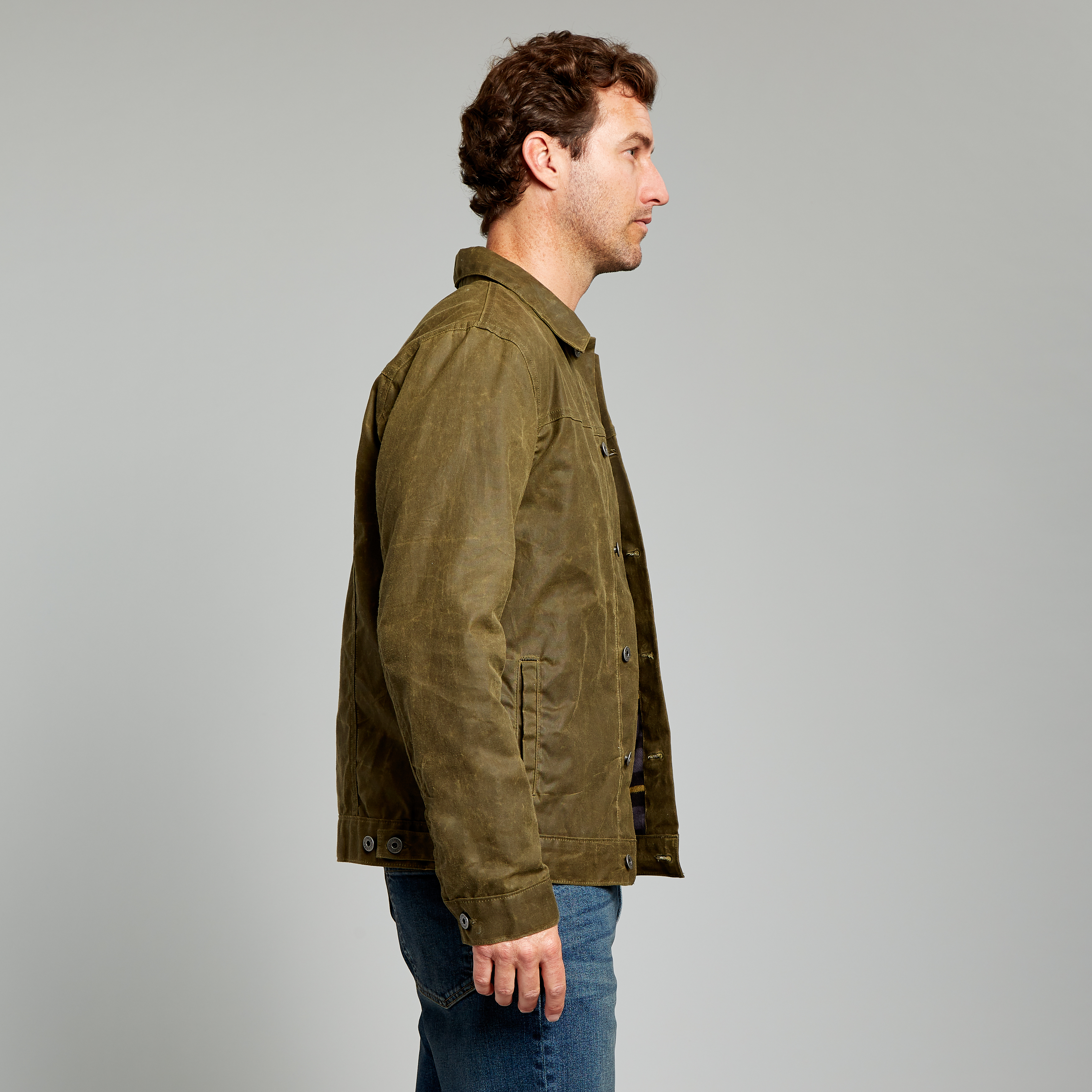 Flint and Tinder Flannel-Lined Waxed Trucker Jacket - Olive