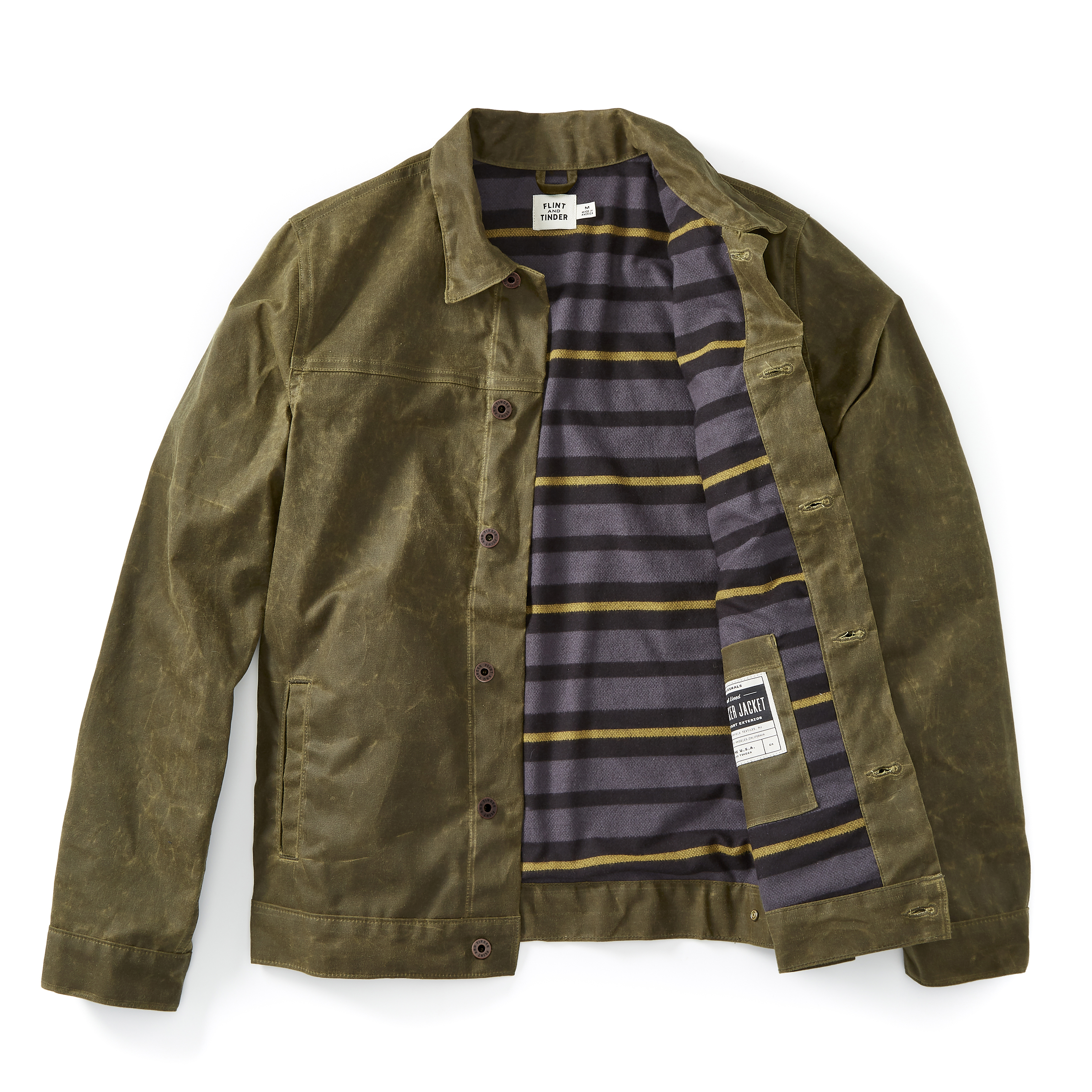 Flint and Tinder Flannel-Lined Waxed Trucker Jacket - Olive