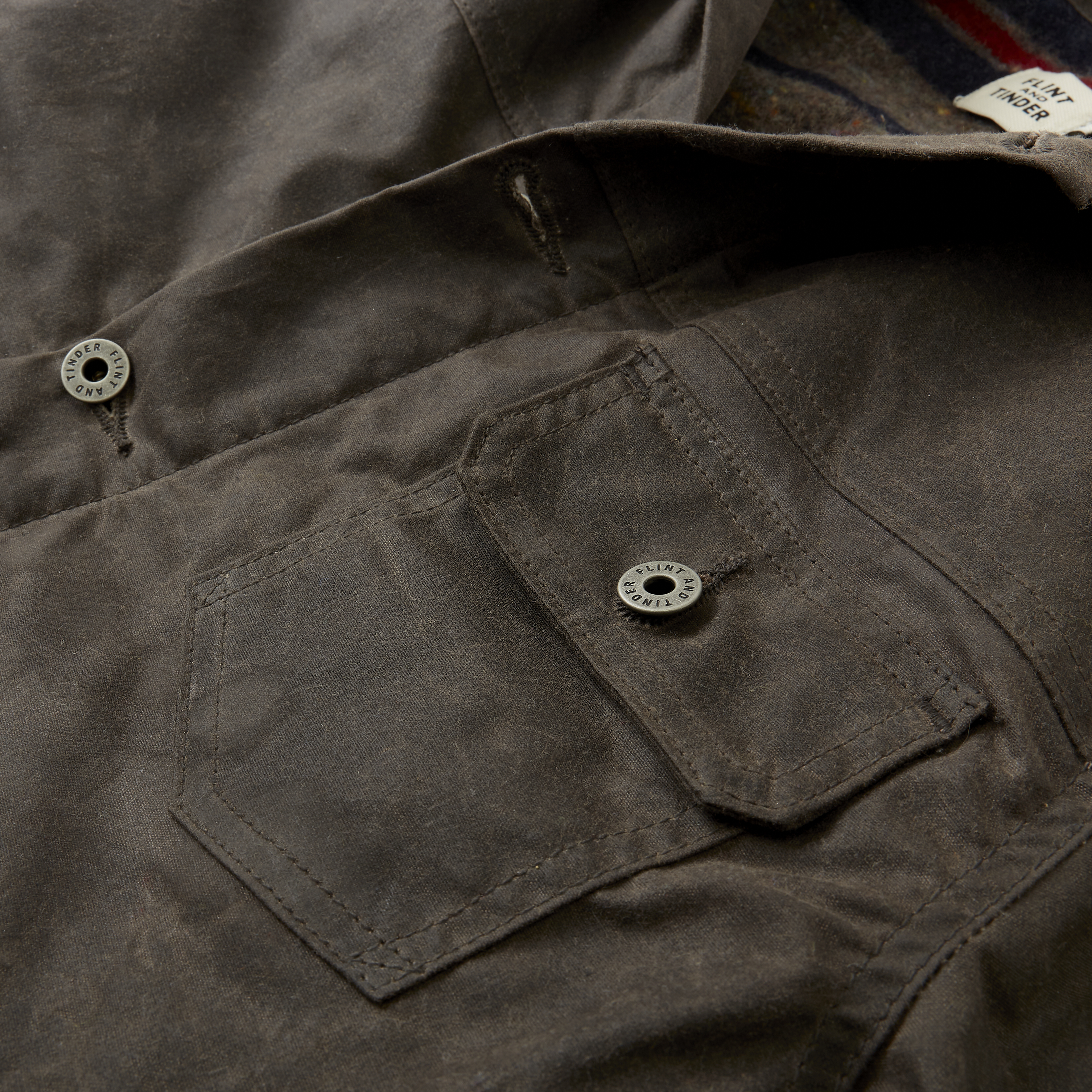 Flint and Tinder WoolLined Waxed Trucker Jacket Chocolate Waxed