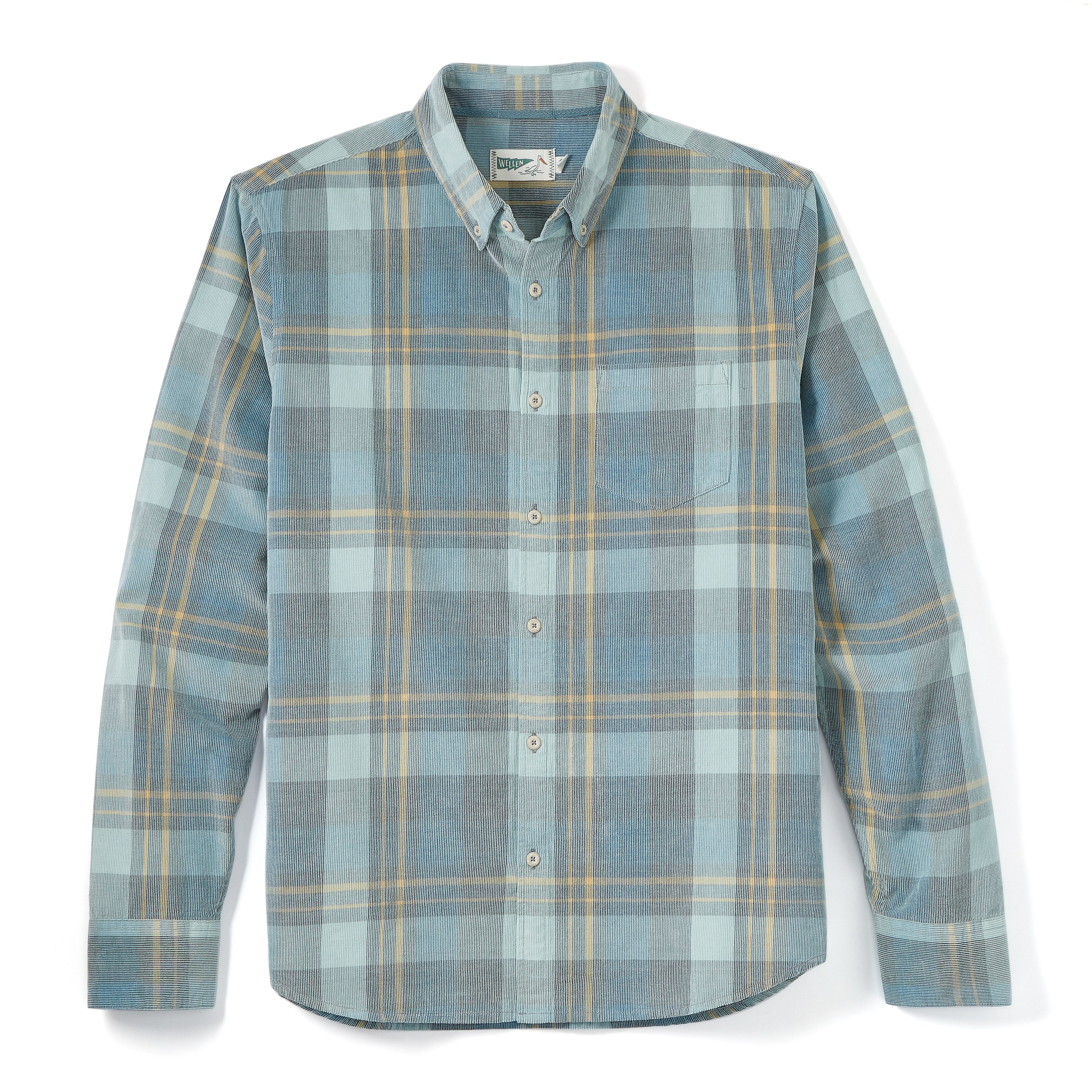 Wellen Organic Corduroy Button Down Shirt - Blue Ocean Plaid