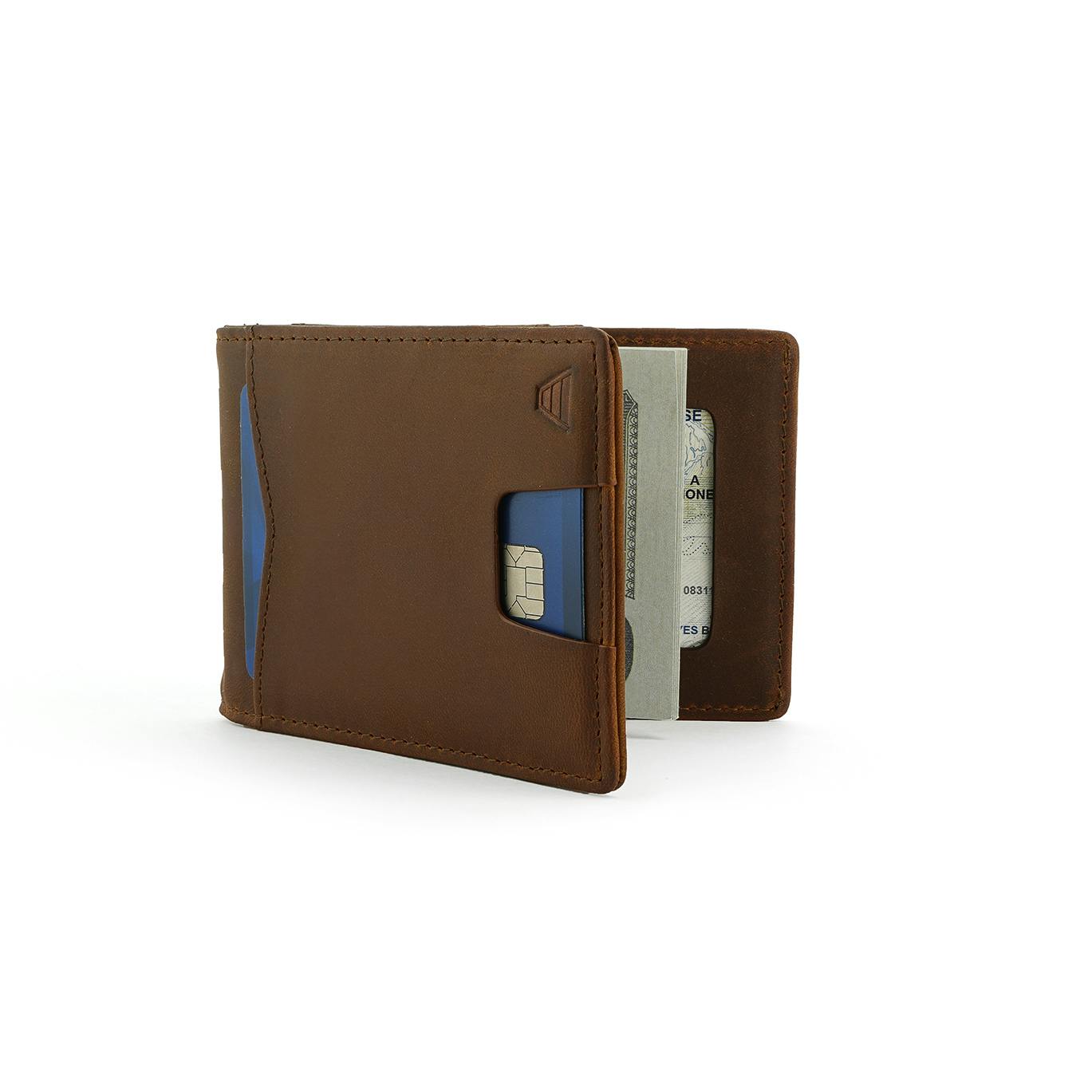 Adames Money Clip Wallet with Oyster Card Holder: Brown/Green - adames