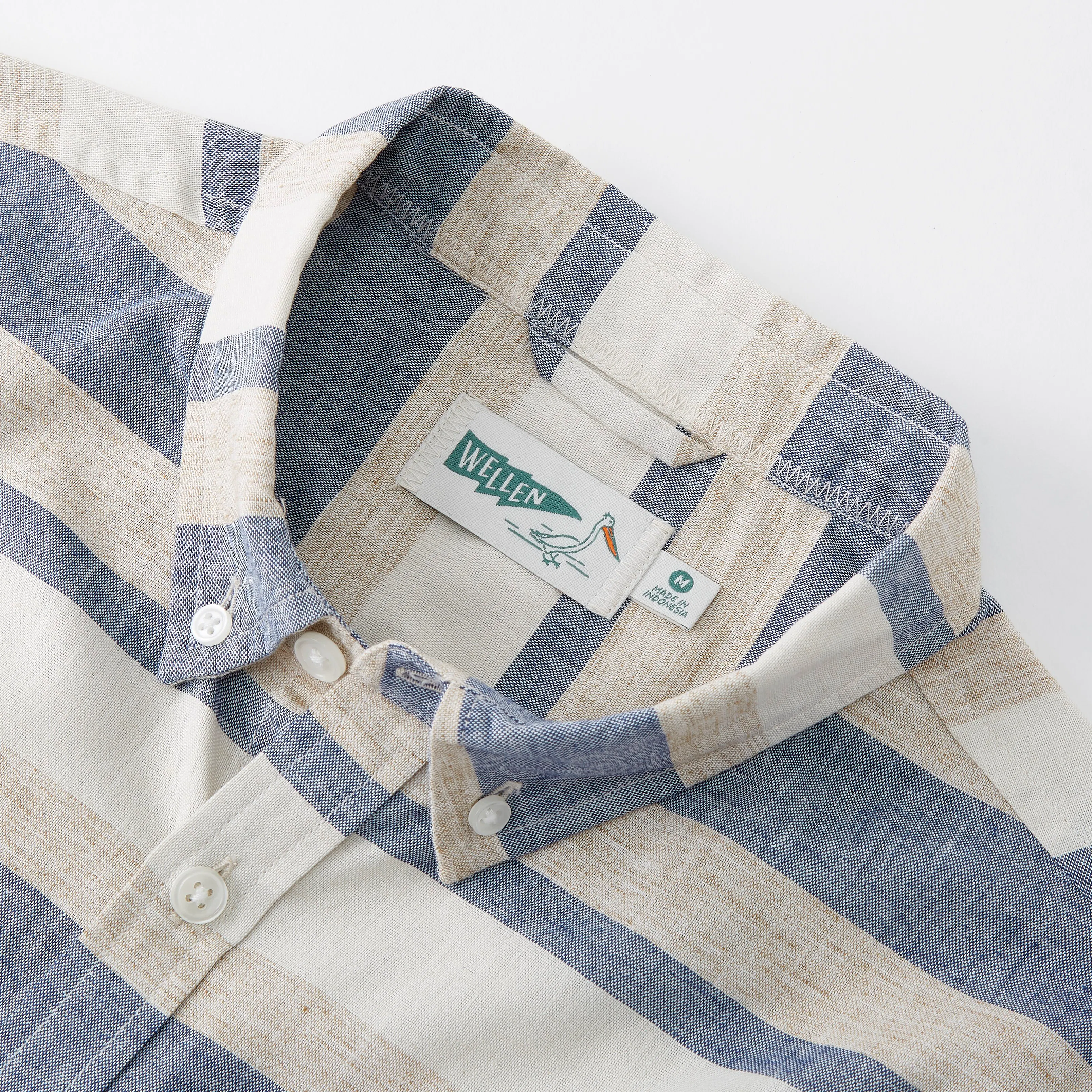 Wellen Wrinkle Free Linen SS Shirt - Blanket Stripe | Short Sleeve