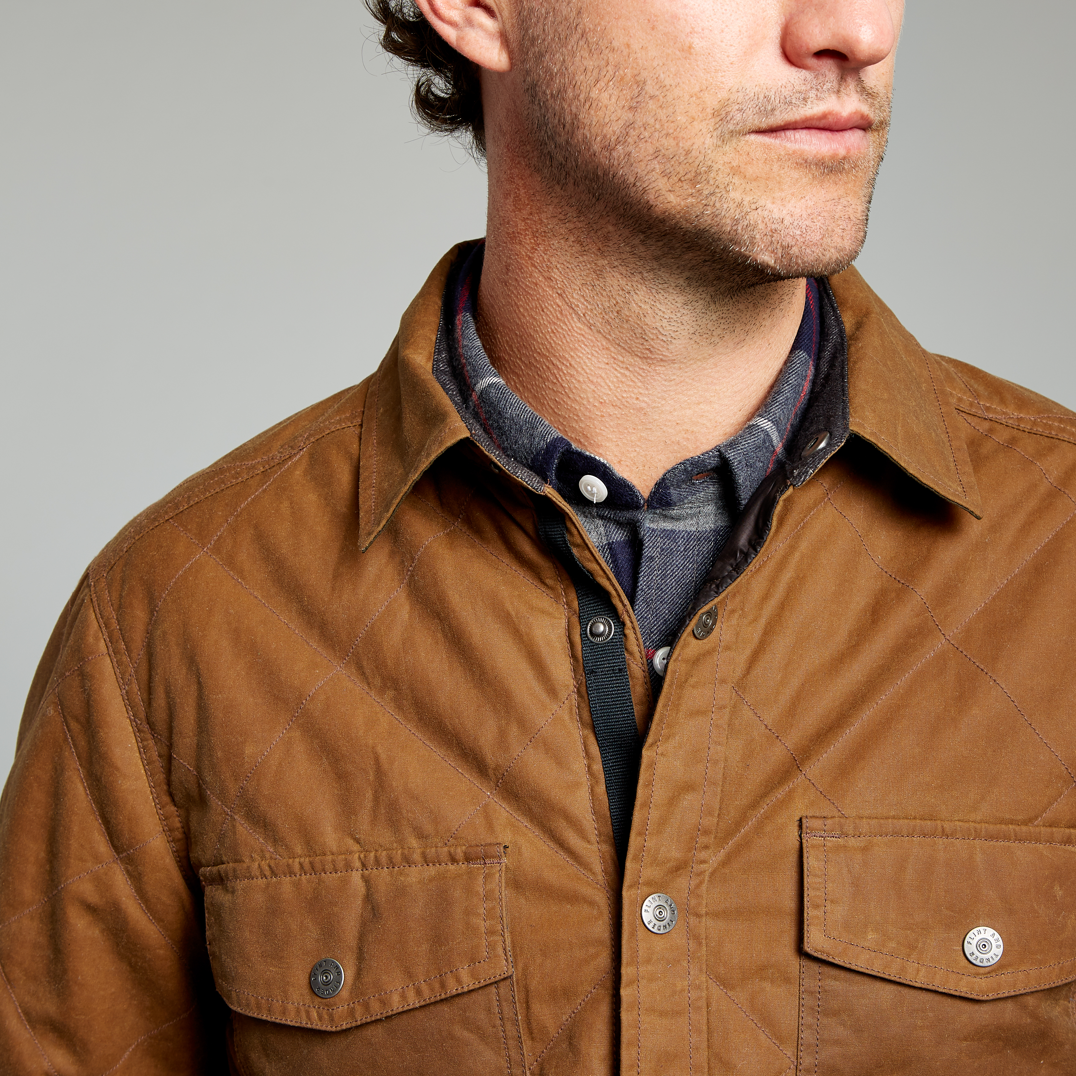 Flint and Tinder Quilted Waxed Shirt Jacket Brown w/ Grey Lining