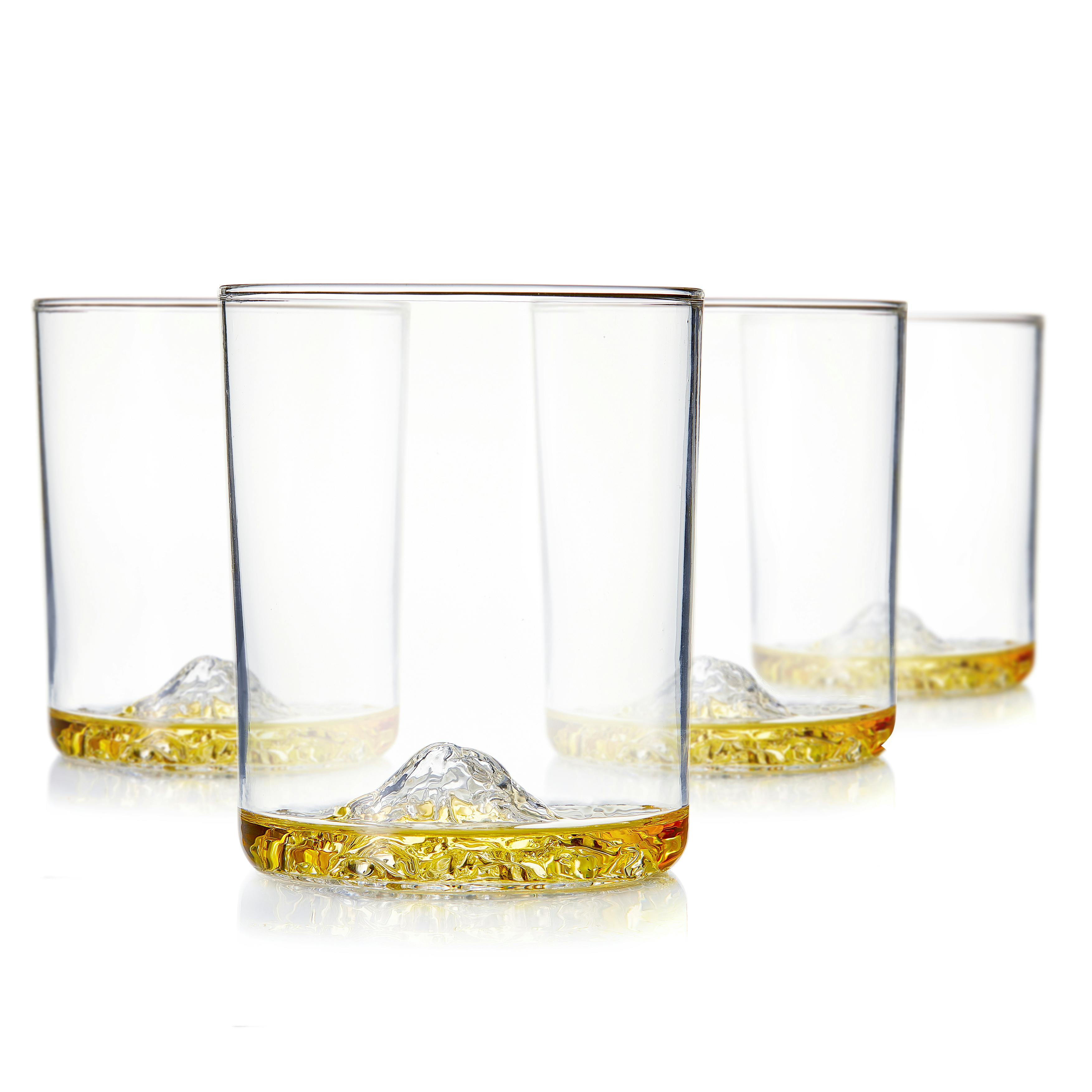 Elle Decor Set of 4 Water Drinking Glasses, 12 oz Whiskey Tumblers, Clear Glass Cups with Heavy Weighted Colored Base, Blue Base