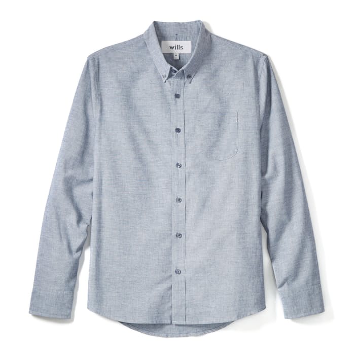 Wills Wrinkle Free Linen Shirt - Marled Blue | Long Sleeve Shirts ...