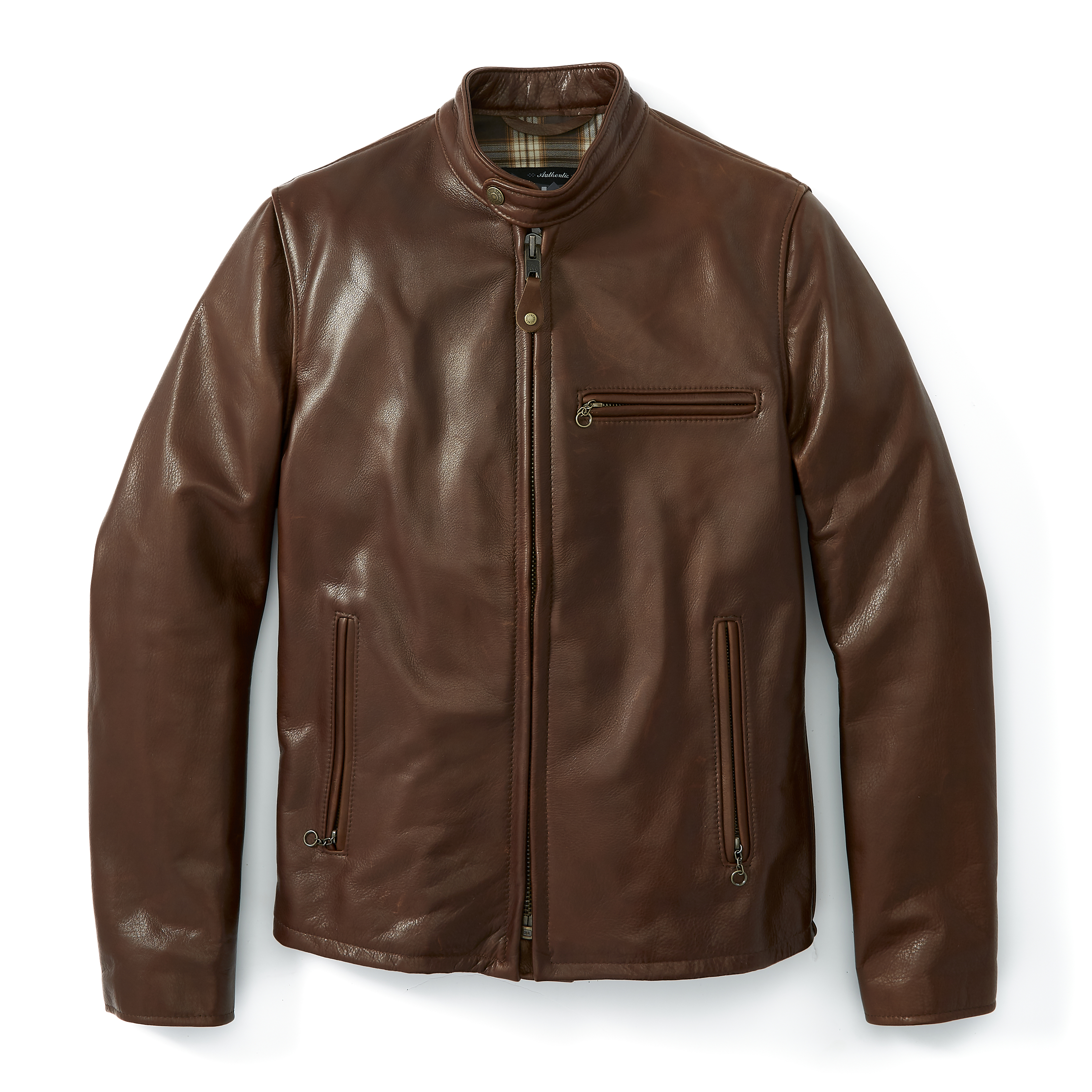 Schott Waxed Natural Pebbled Cowhide Cafe Leather Jacket - Brown
