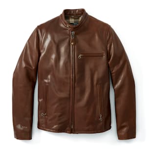 Waxed Natural Pebbled Cowhide Cafe Leather Jacket
