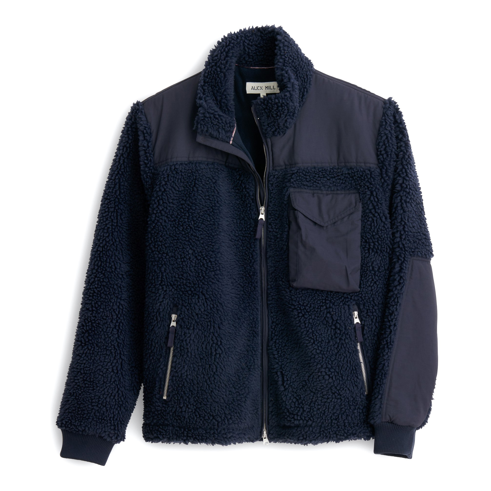 Alex Mill Sherpa Zip Jacket - Navy | Fleece Jackets | Huckberry