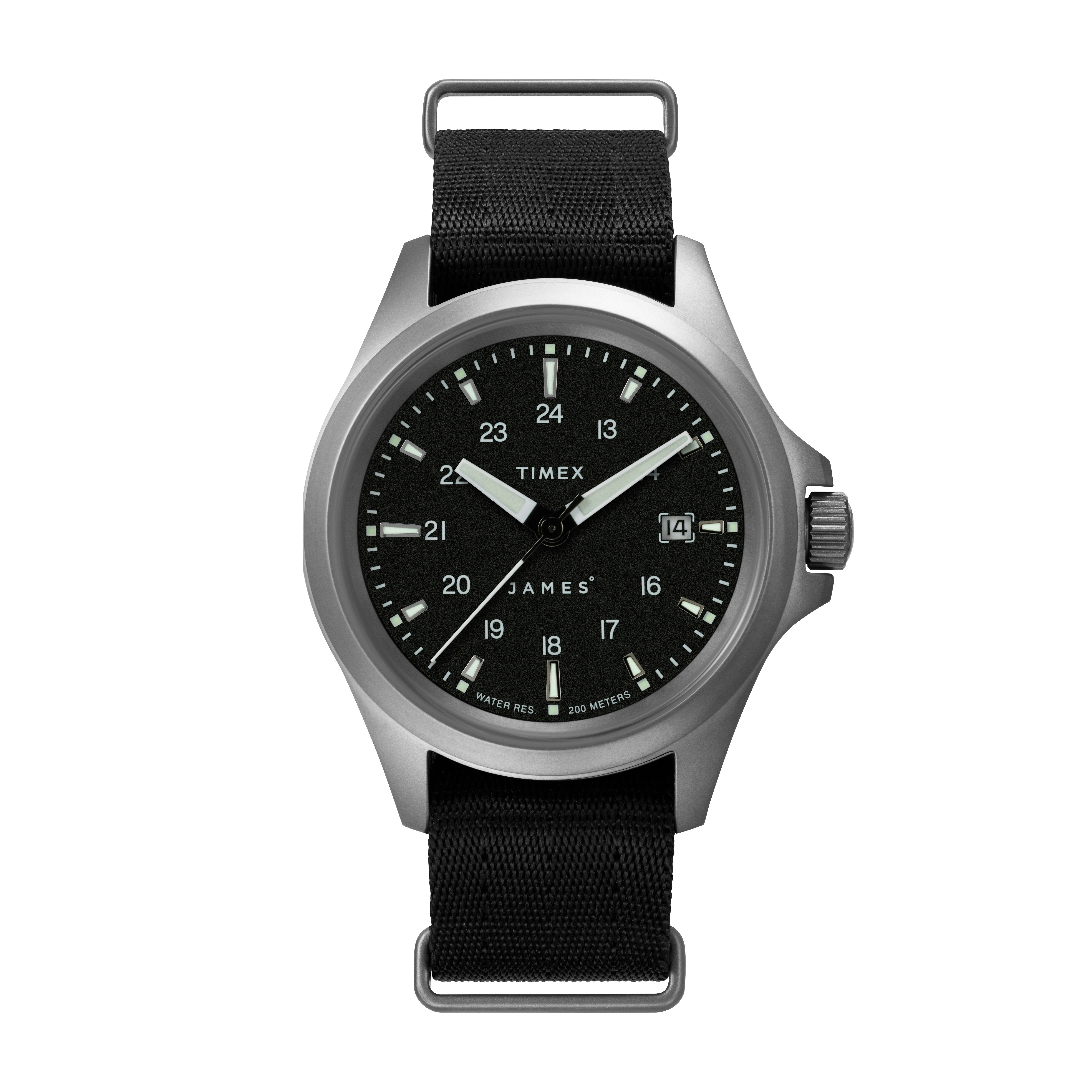 Timex Timex x The James Brand Automatic Titanium Case Black Dial Black Slip  Watch - Silver/Black/Black | Casual Watches | Huckberry