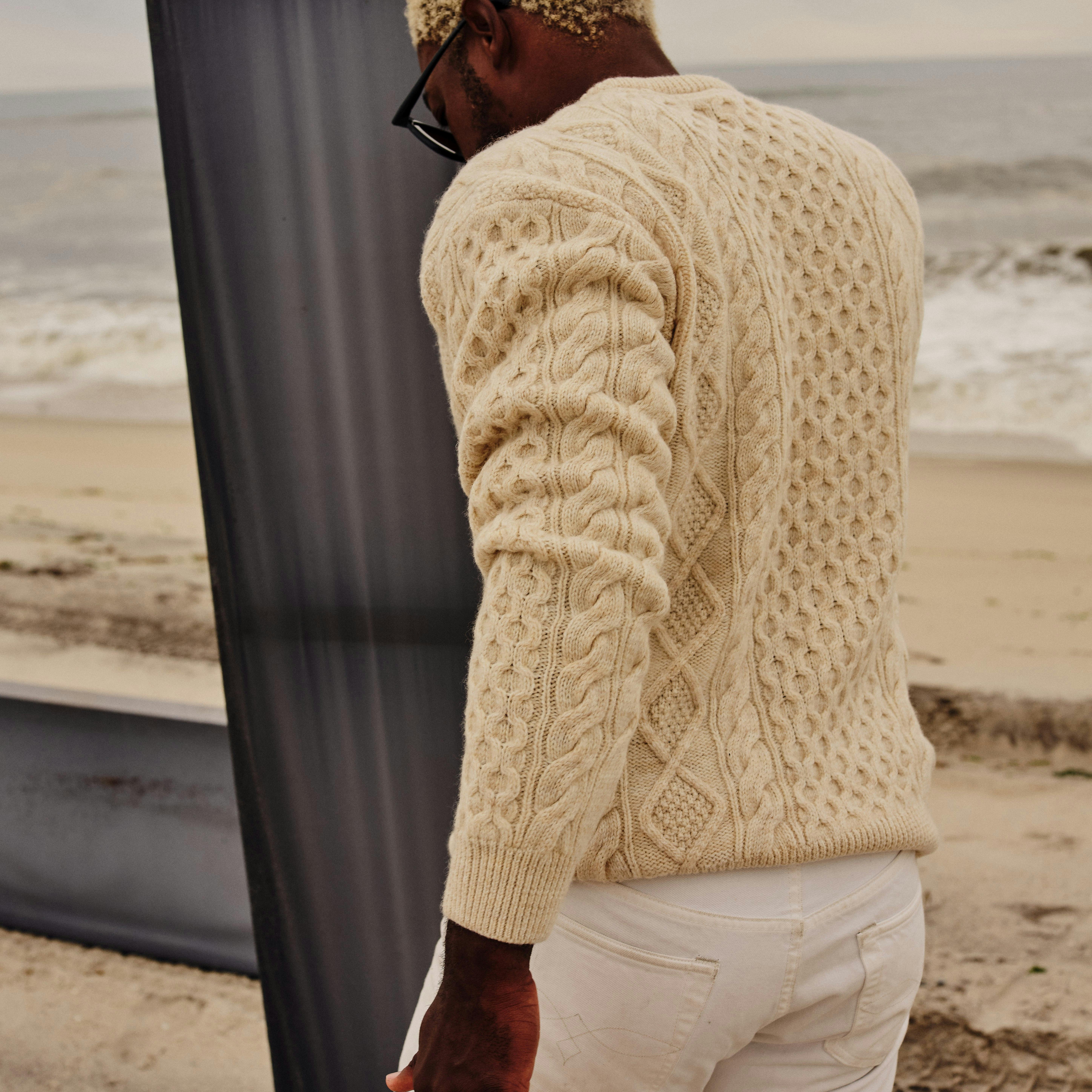 Wills Aran Cable Knit Crewneck Sweater - Cream, Crew Neck Sweaters