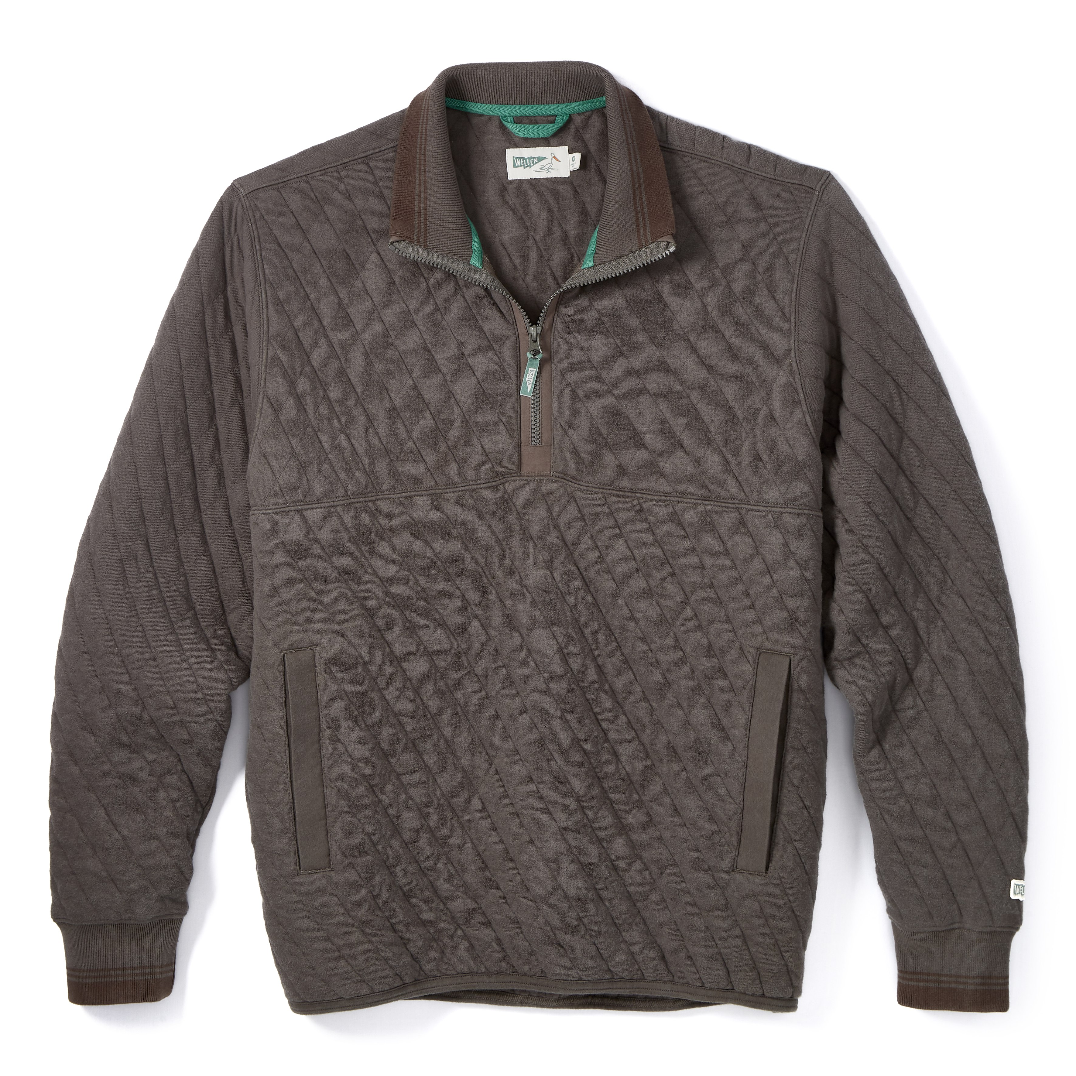 Wellen Quilted Jersey Quarter Zip Sweatshirt Grey Pullover