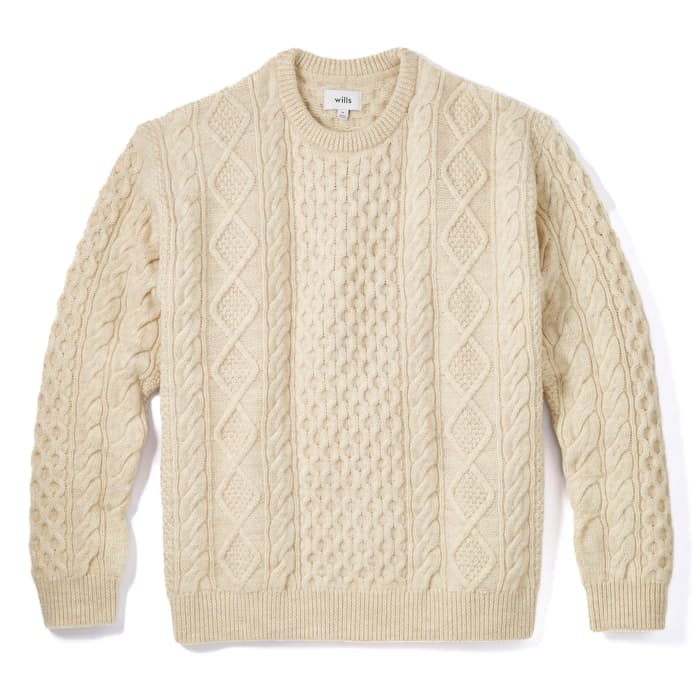 Men's Buncrana Handknit Aran Sweater Cream XL