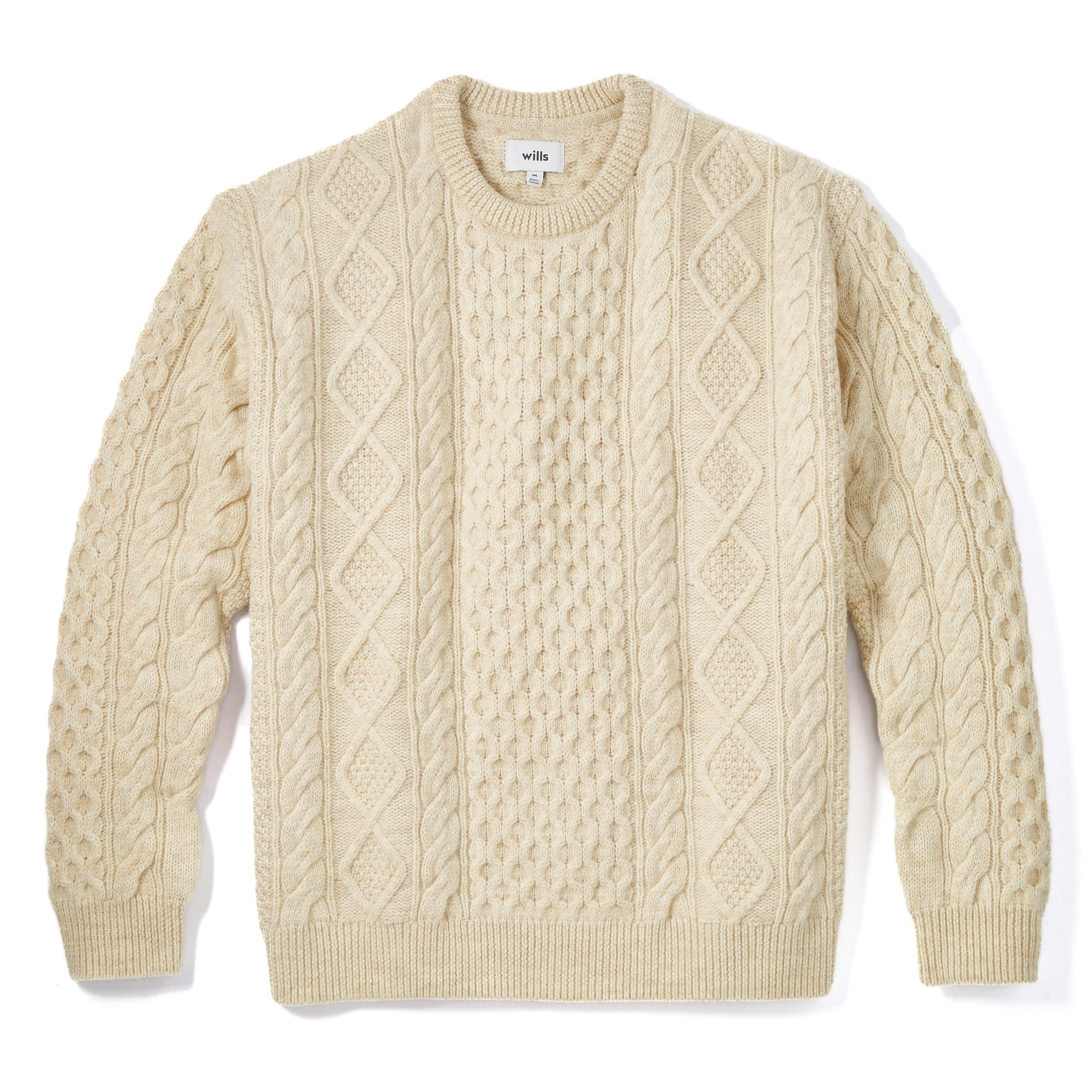 Wills Aran Cable Crewneck Sweater - Cream | Crew Neck Sweaters | Huckberry