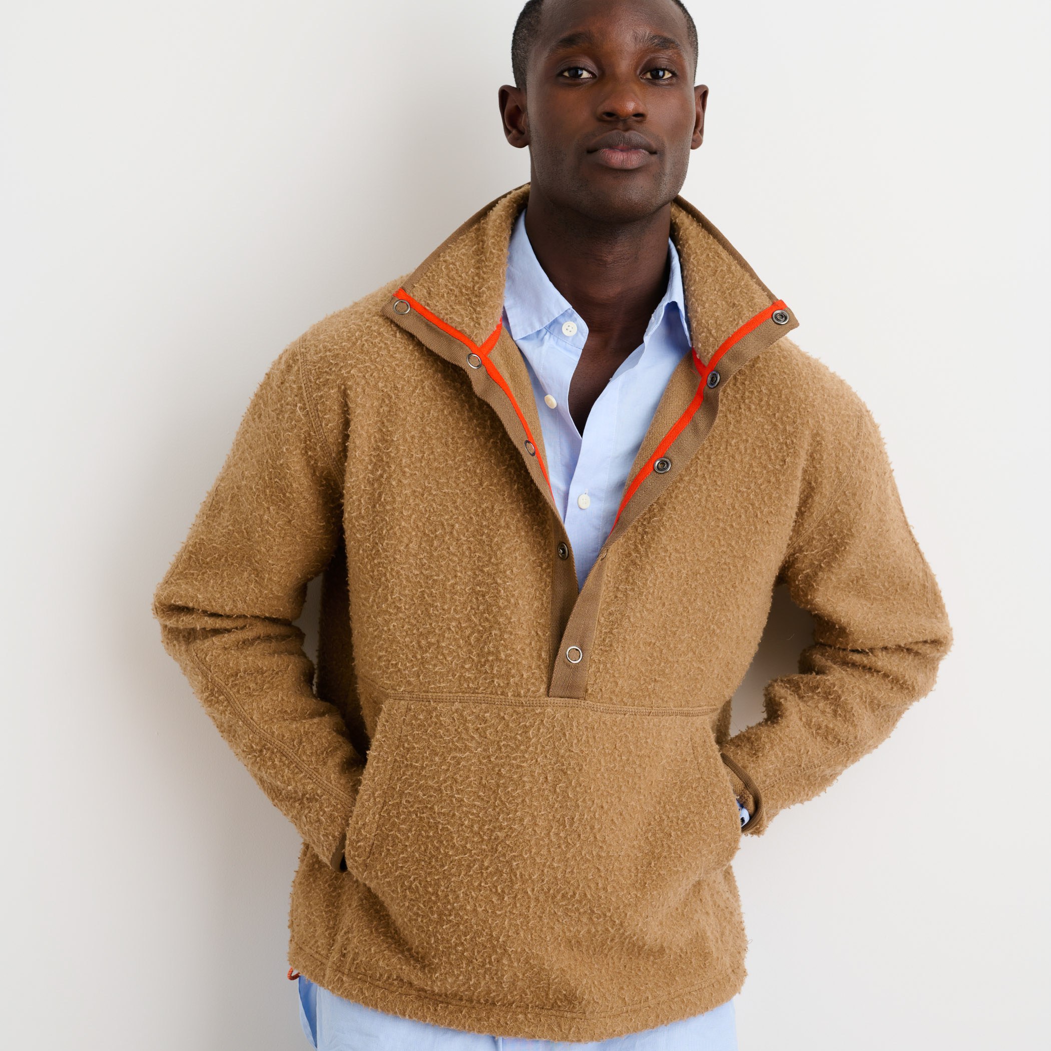 Alex Mill Brushed Wool Popover Fleece - Camel | Fleece Jackets
