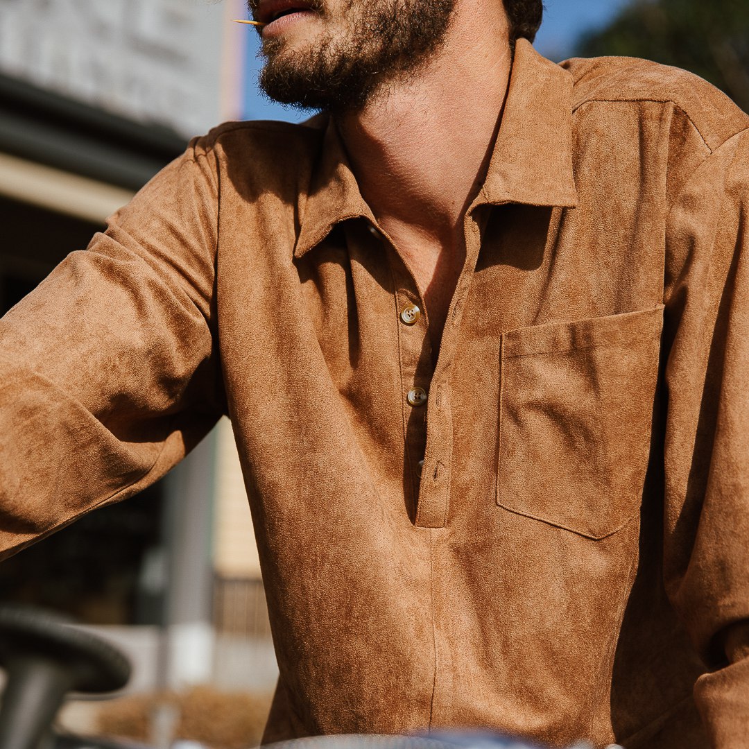 Ottway Stafford Suede Popover Shirt - Faux Suede Brown | Long