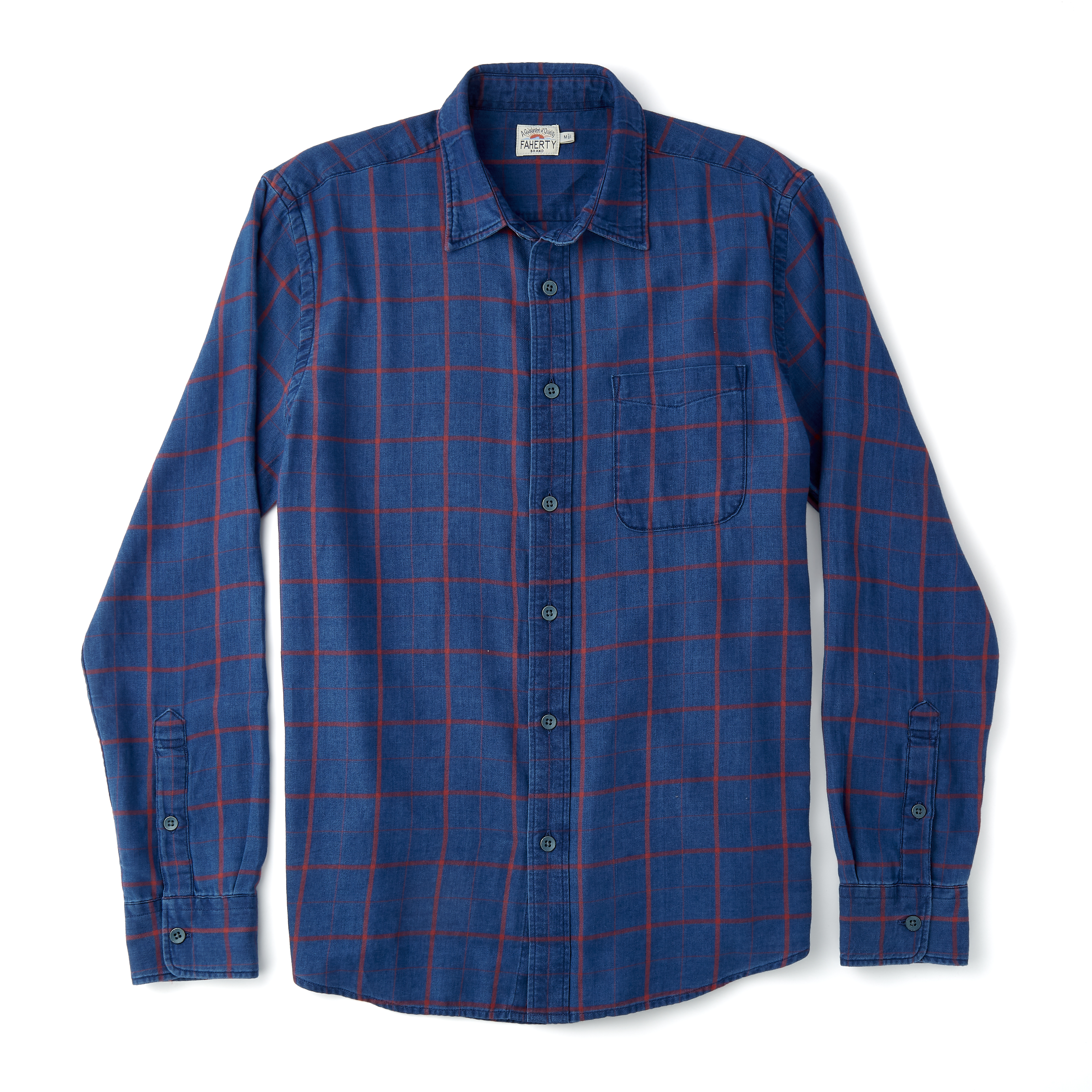 Faherty Brand Indigo Windowpane Shirt - Indigo/Red | Long Sleeve