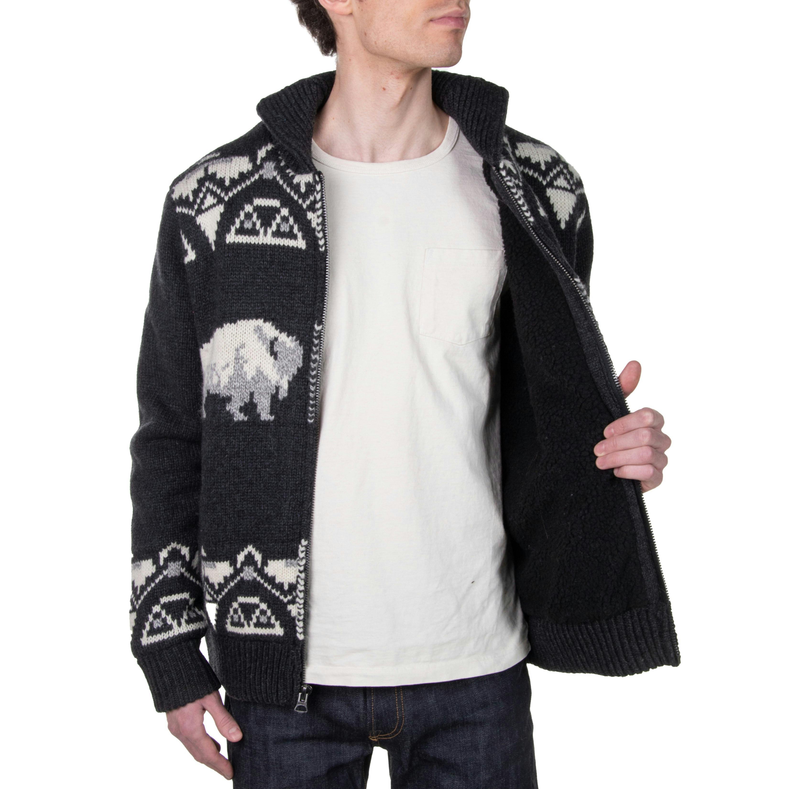 Wool Blend Buffalo Sweater Jacket