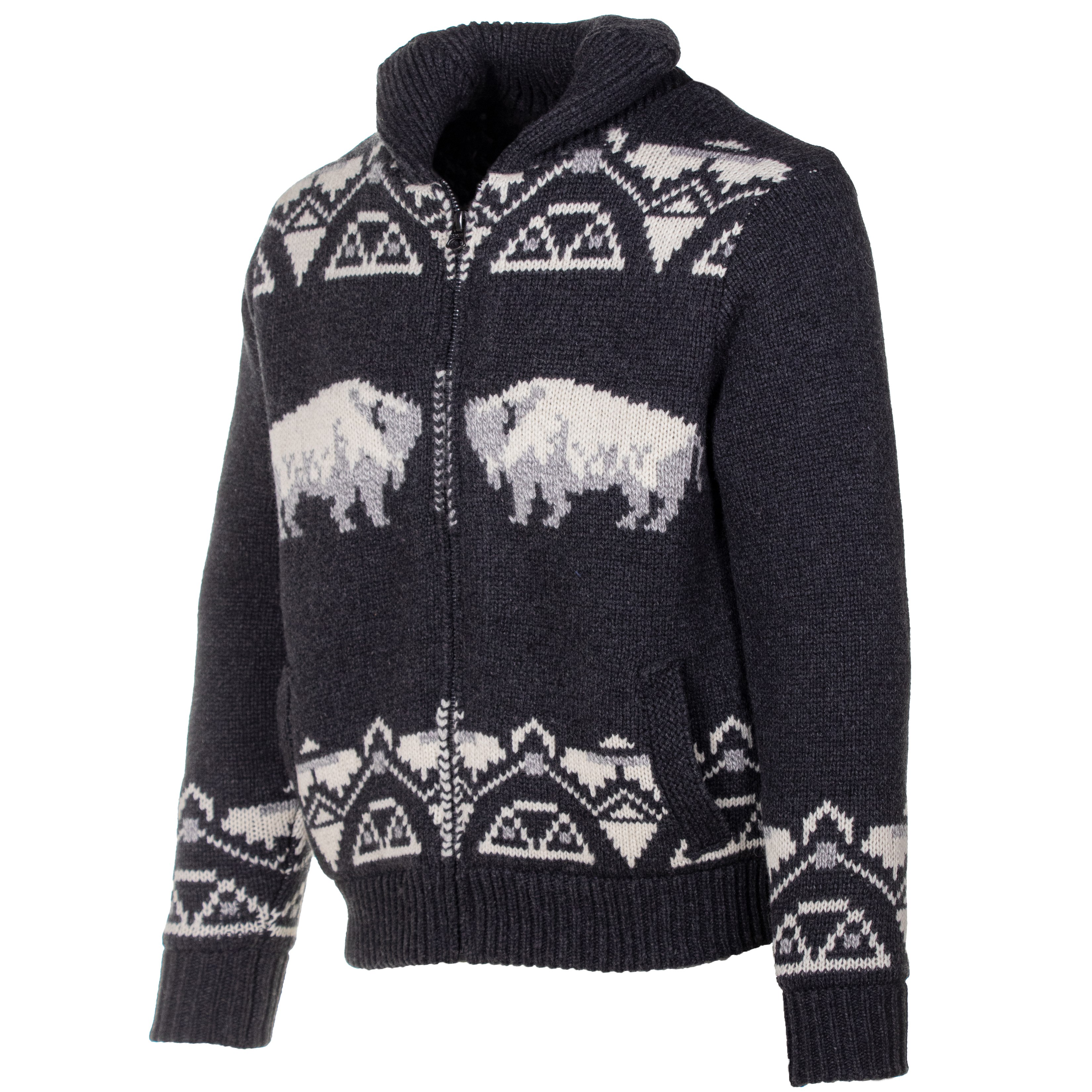 Schott Wool Blend Buffalo Sweater Jacket - Heather Black | Fleece 
