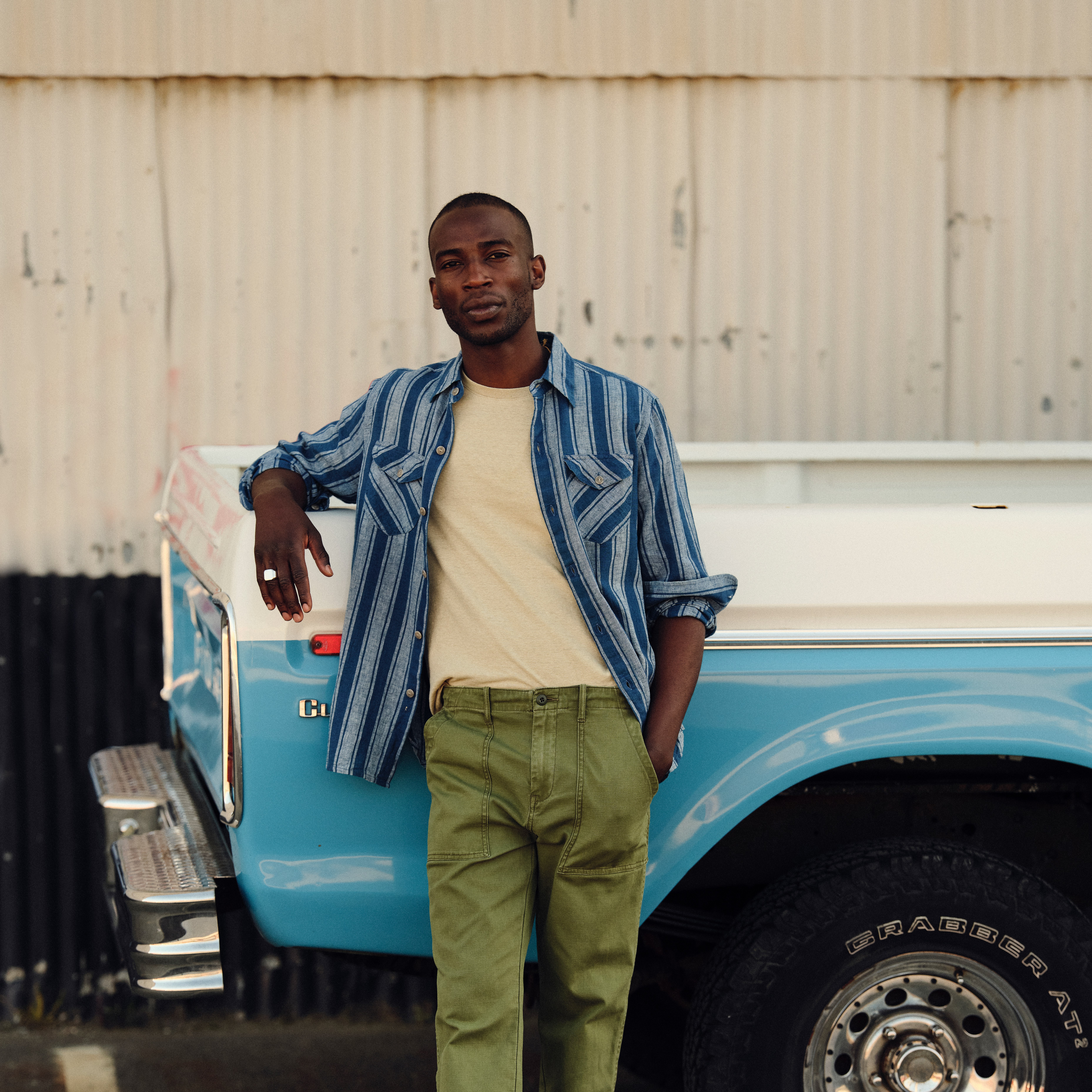 Wythe New York Indigo Washed Work Shirt - Indigo Awning Stripe