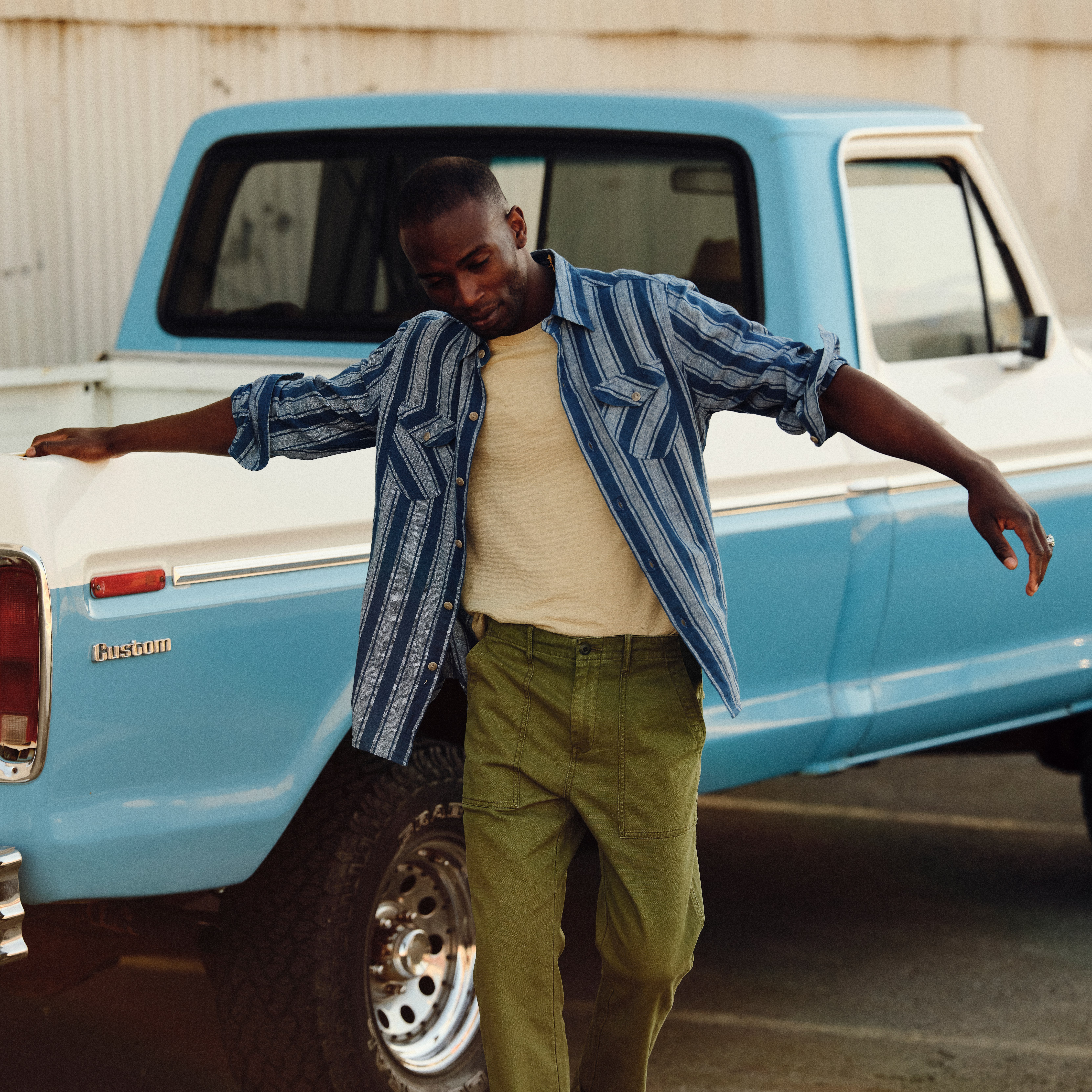 Wythe New York Indigo Washed Work Shirt - Indigo Awning Stripe