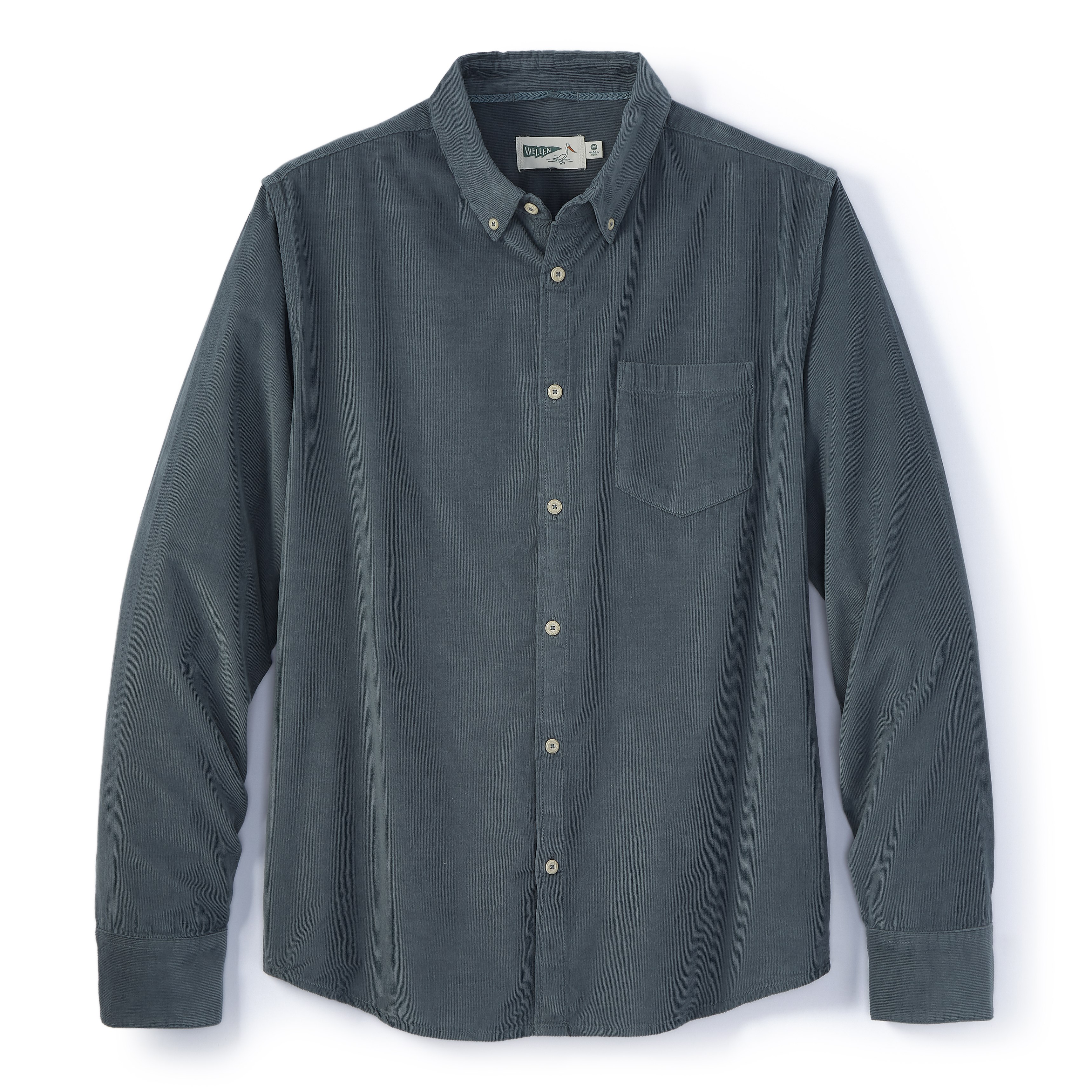 Wellen Organic Corduroy Button Down Shirt - Washed Blue | Long