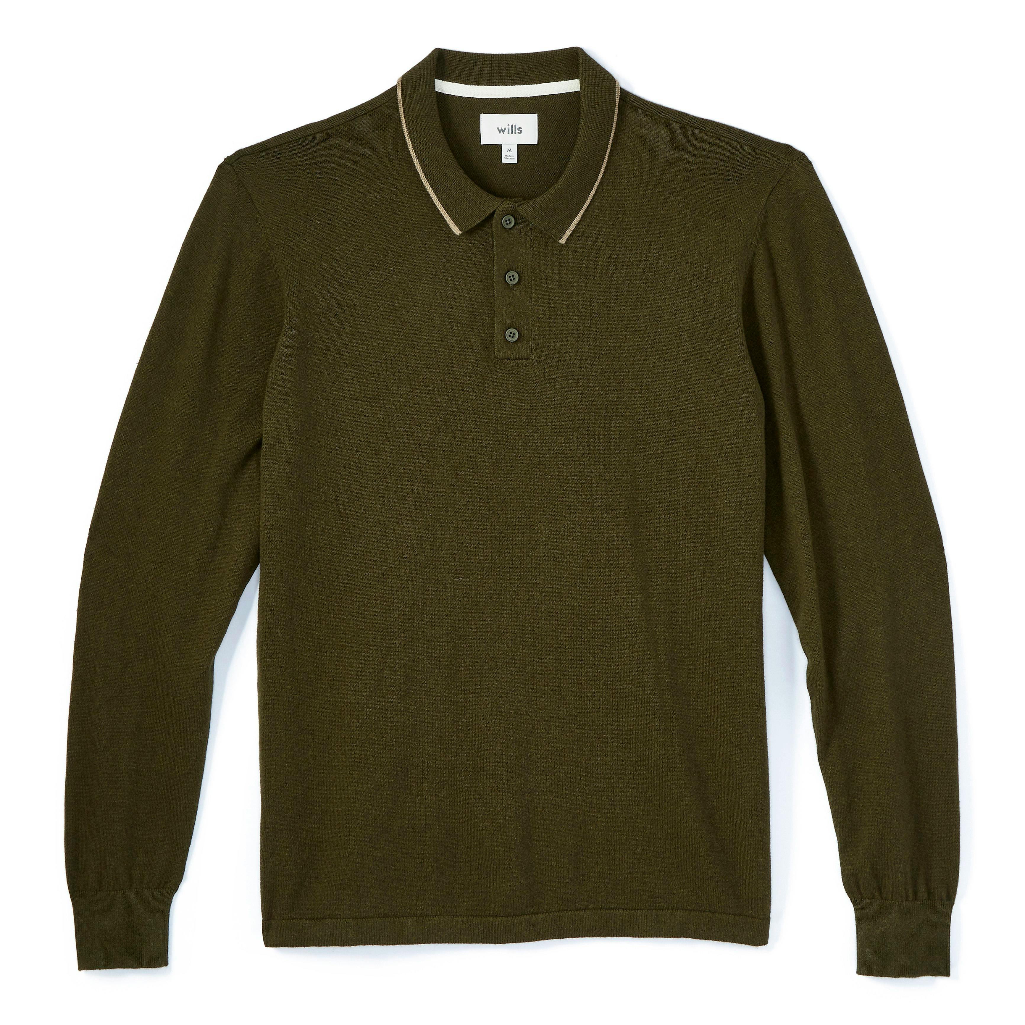 Cashmere Cotton Long Sleeve Polo Sweater