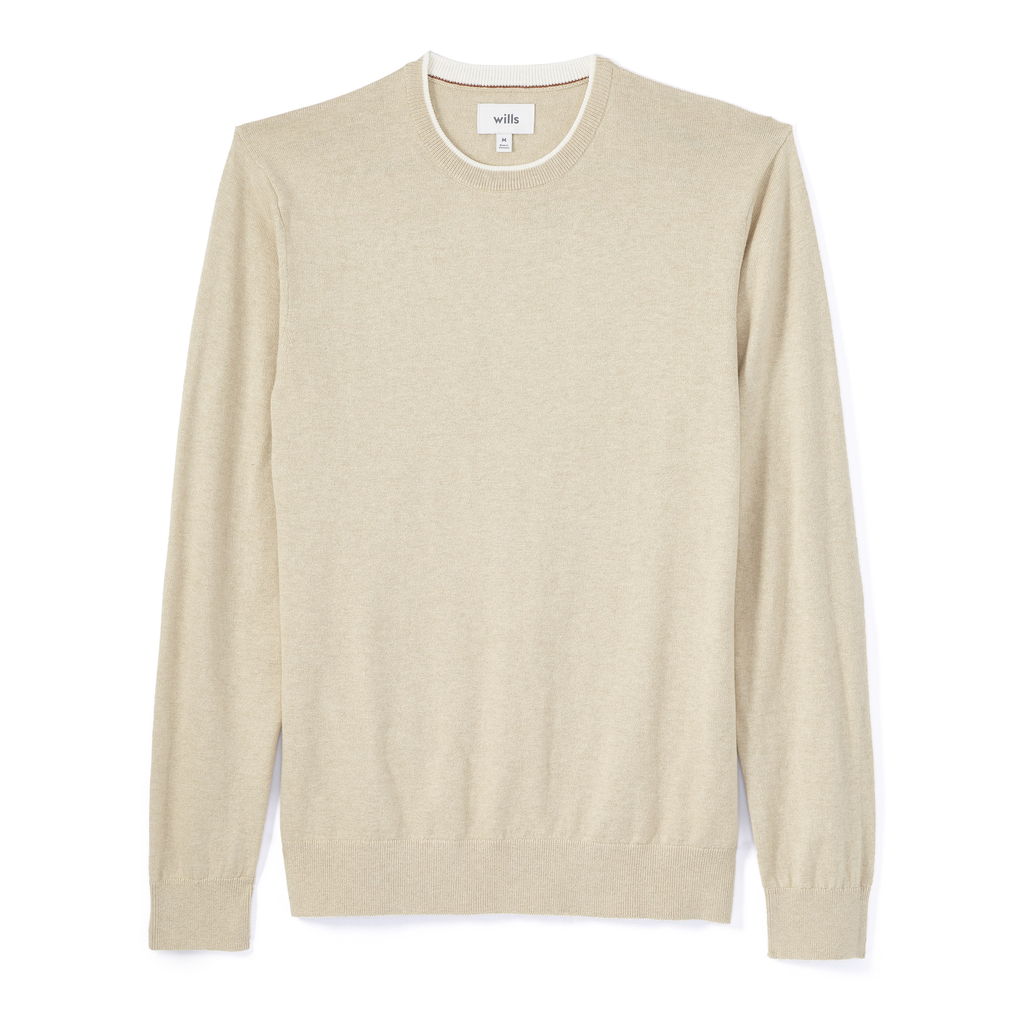 Wills Cotton Cashmere Crewneck Sweater - Oatmeal | Crew Neck