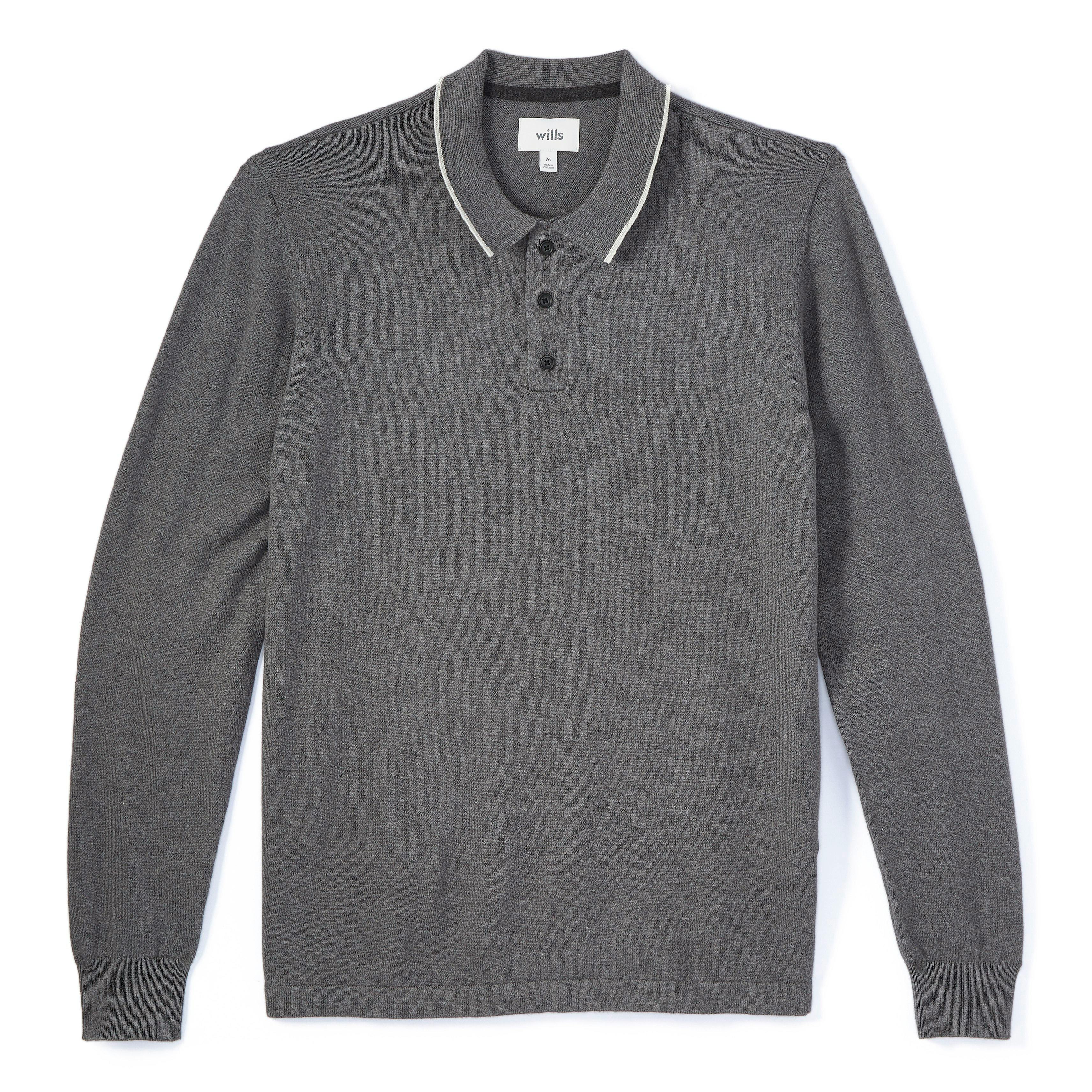 Cashmere Cotton Long Sleeve Polo Sweater