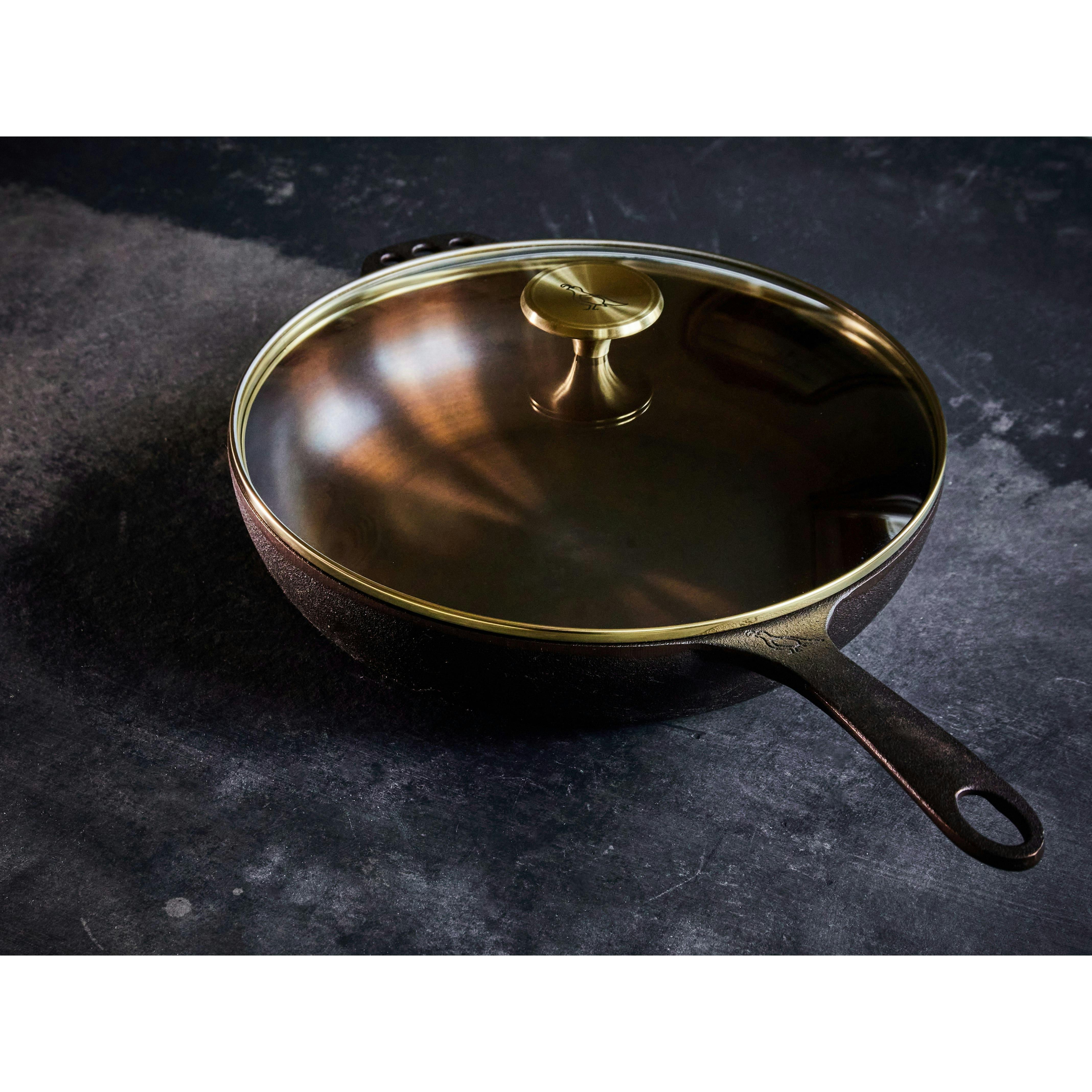 Smithey Deep Cast Iron Skillet with Glass Lid, 11-Inch