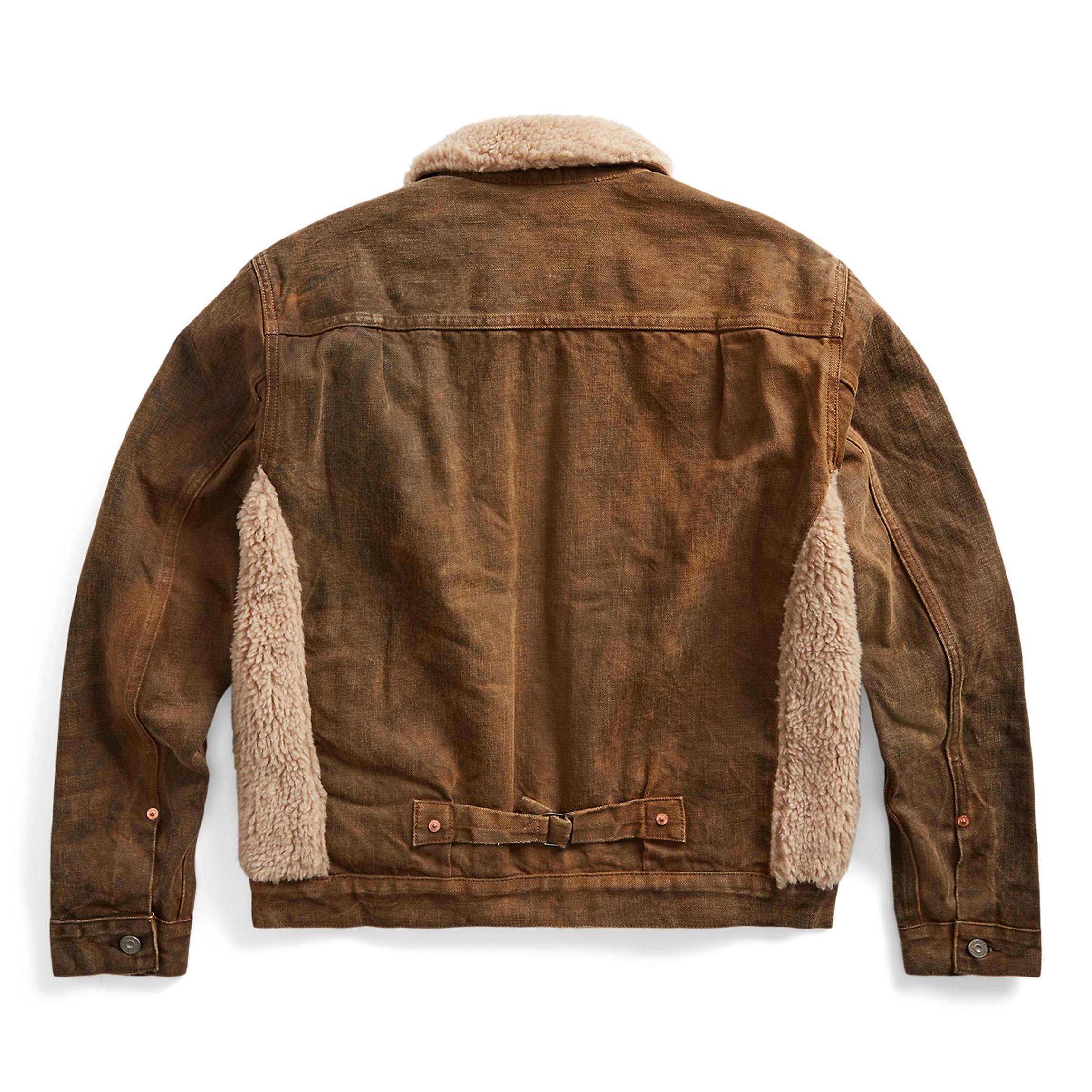 RRL Denim Grizzly Jacket - Distressed Brown Wash | Fleece Jackets