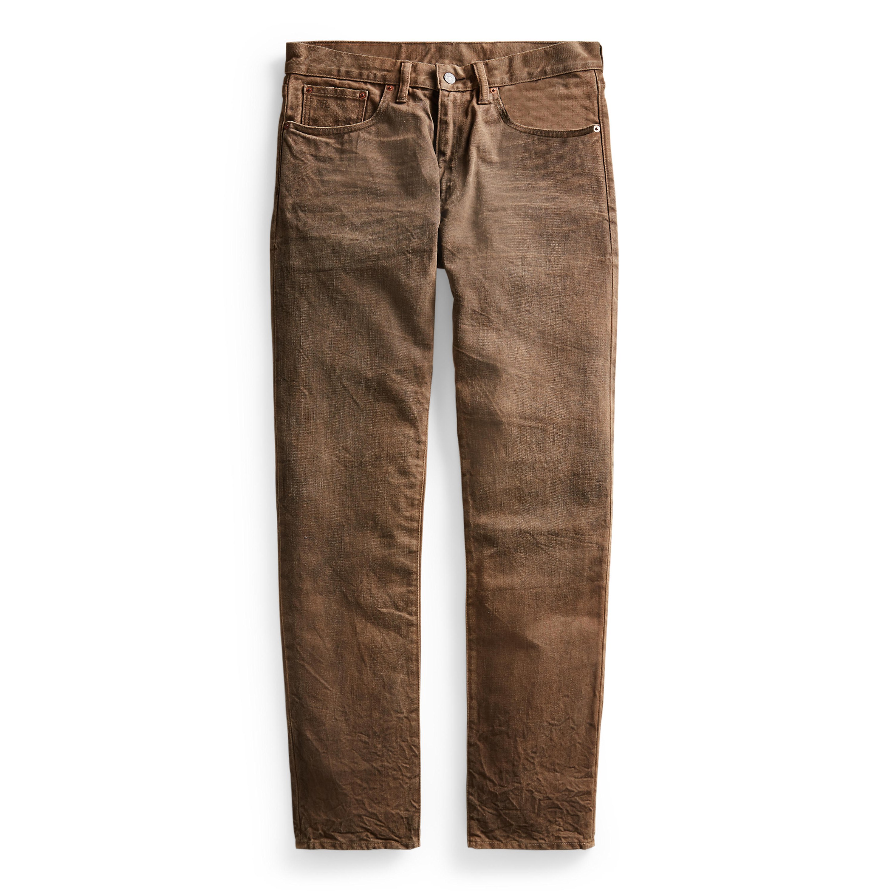 RRL Slim Fit Denim Jeans - Distressed Brown Wash | Stretch