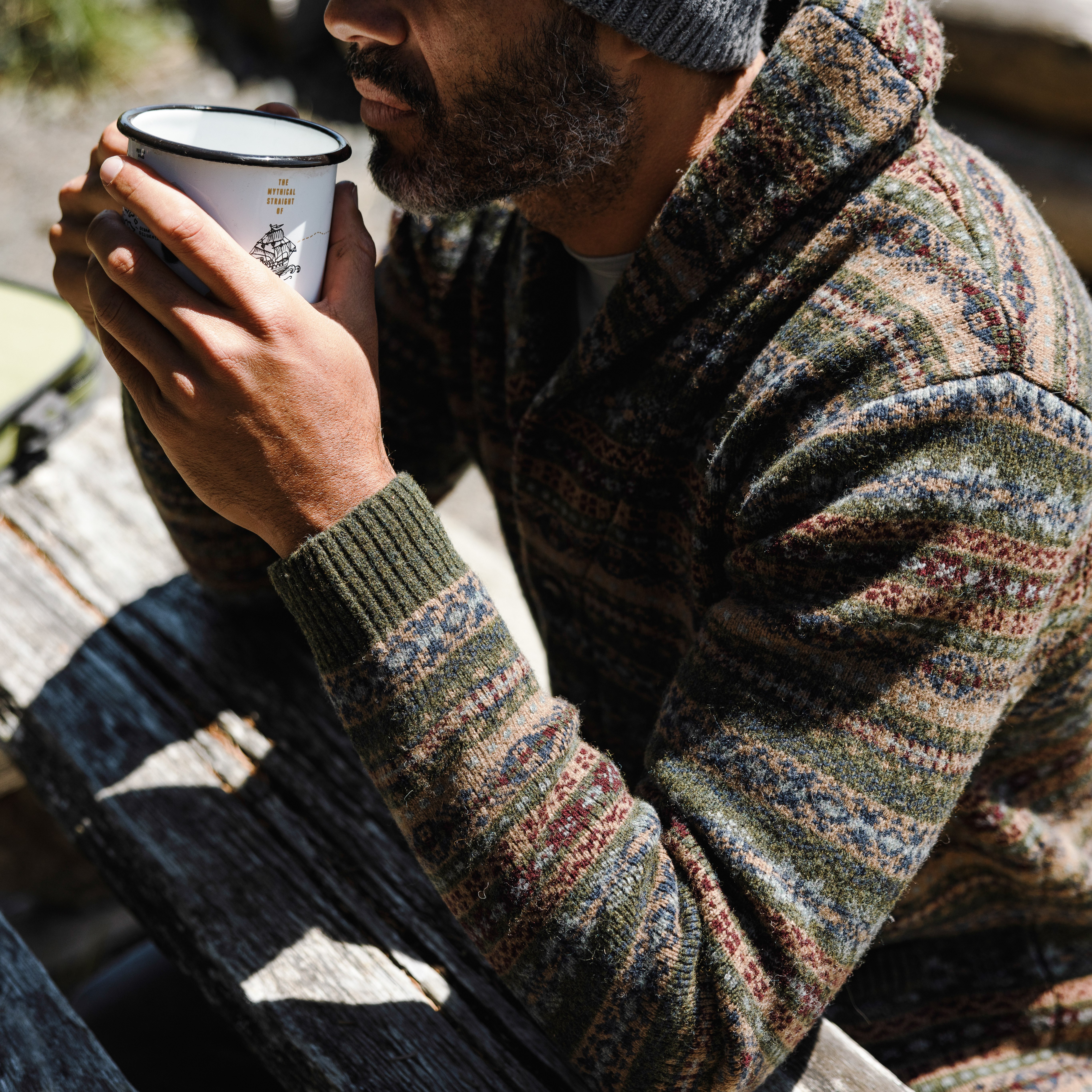 Schott Wool Blend Fair Isle Cardigan Sweater - Exclusive - Moss