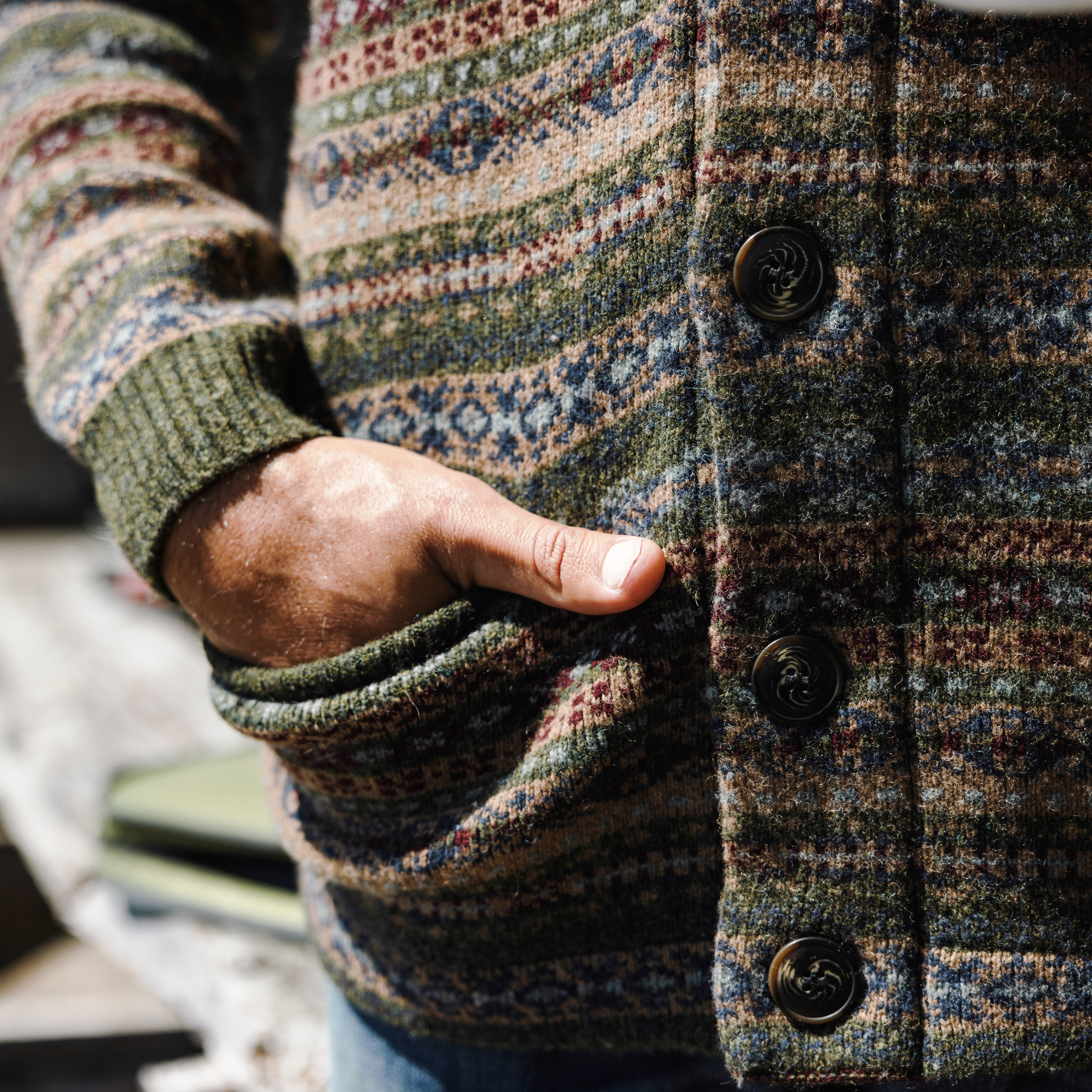 Schott Wool Blend Fair Isle Cardigan Sweater - Exclusive - Moss