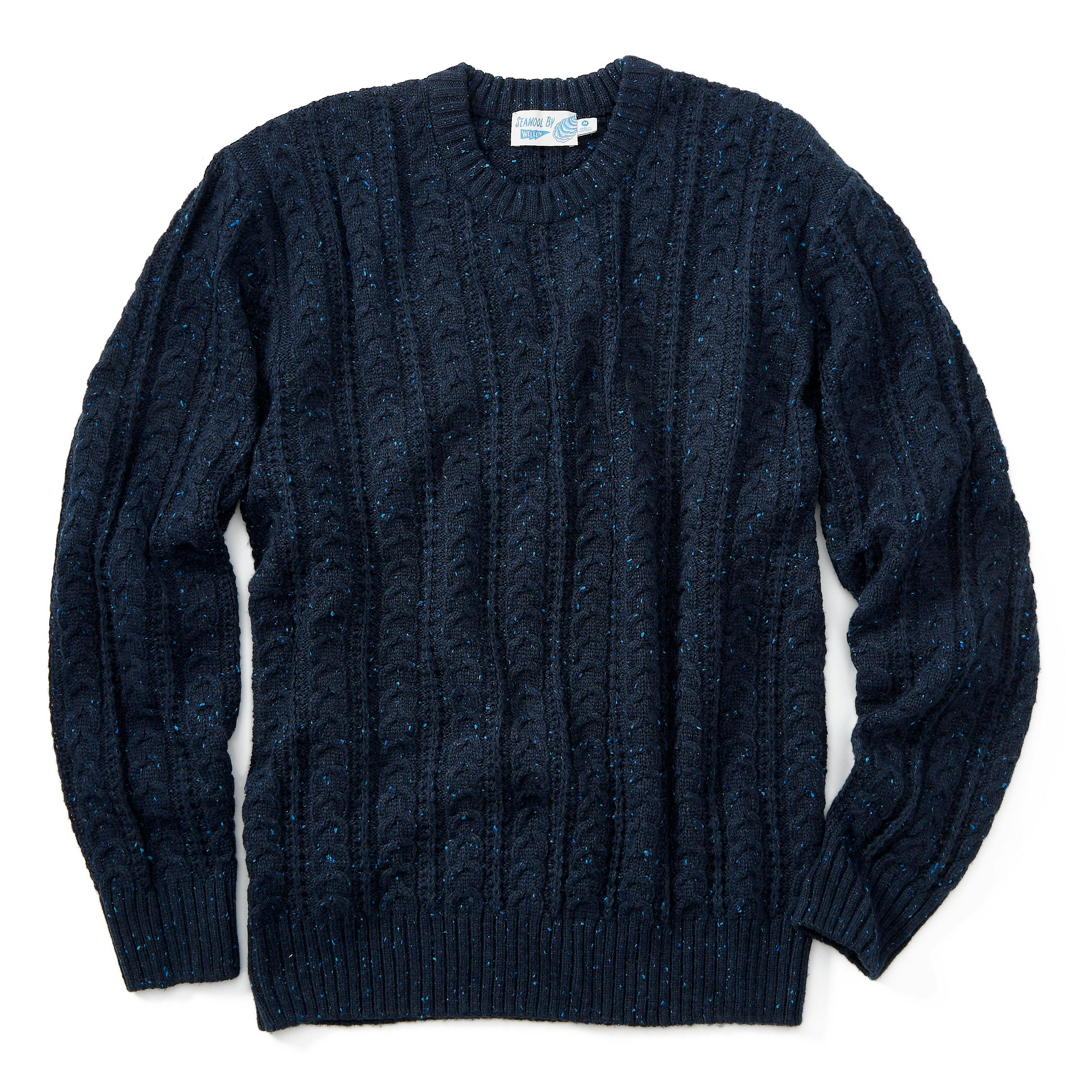 Wellen Seawool Fisherman Crewneck Sweater - Navy, Fisherman Sweaters