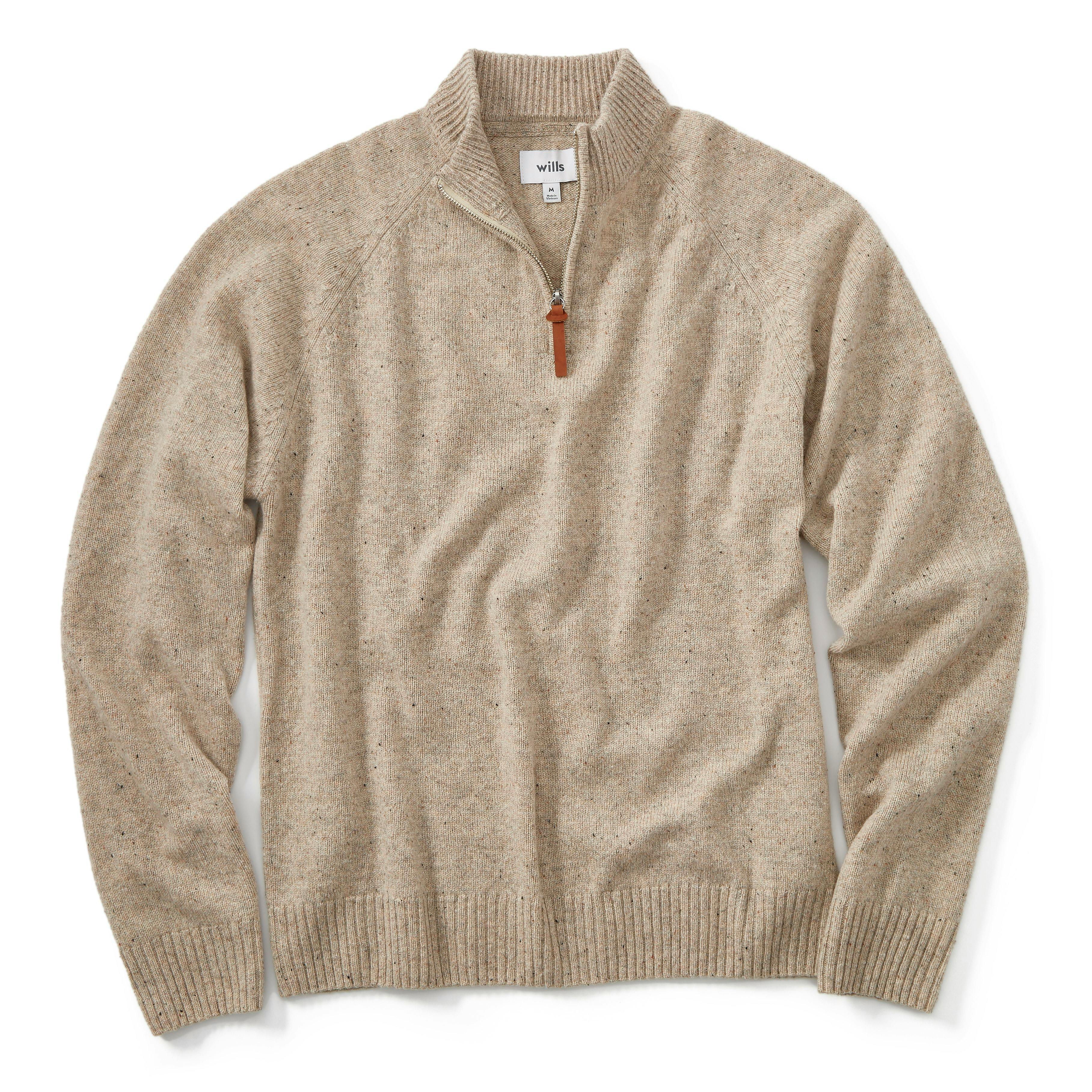 Speckled Merino Wool Quarter Zip Sweater