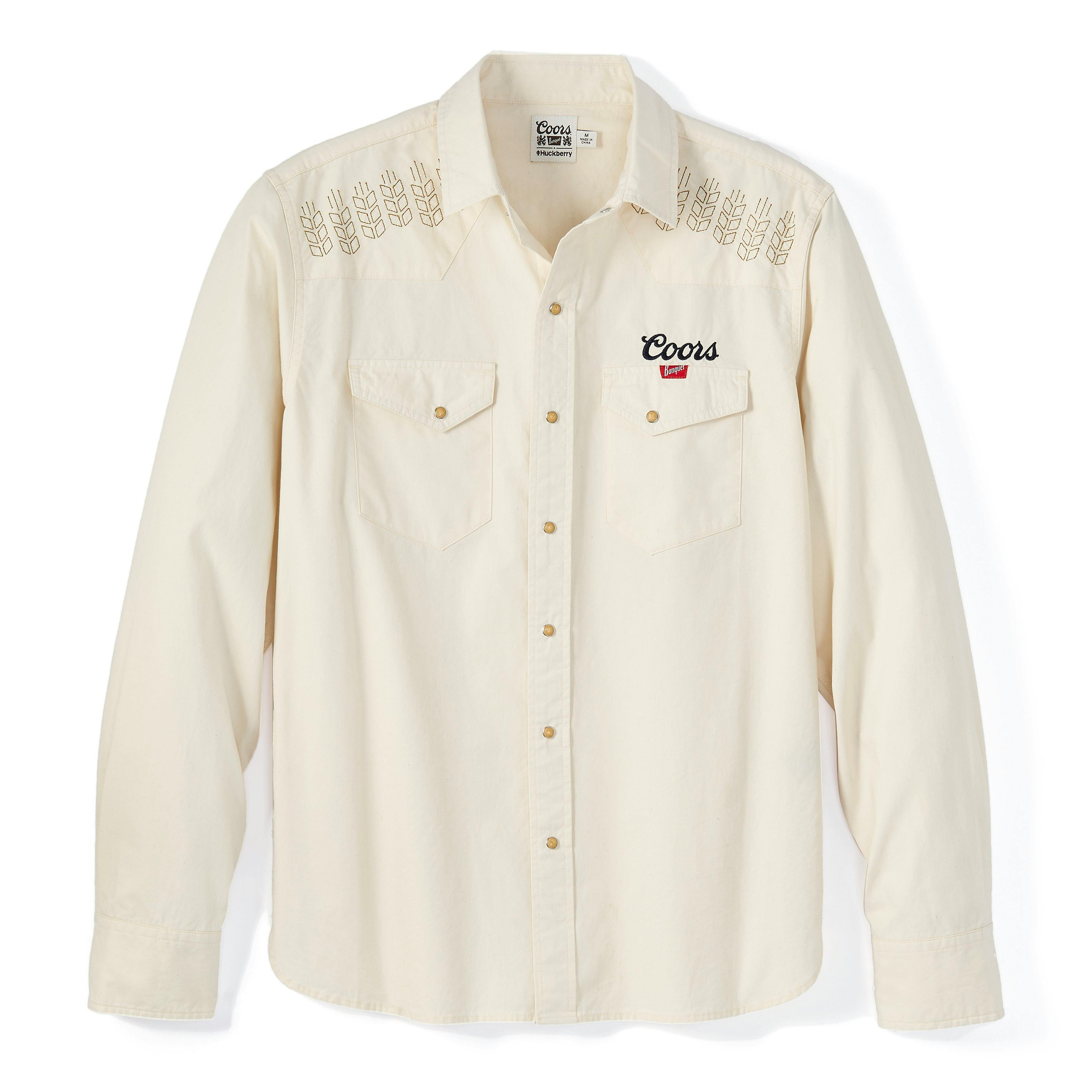 Huckberry x Coors Pearl Snap Shirt - Almond, Long Sleeve Shirts