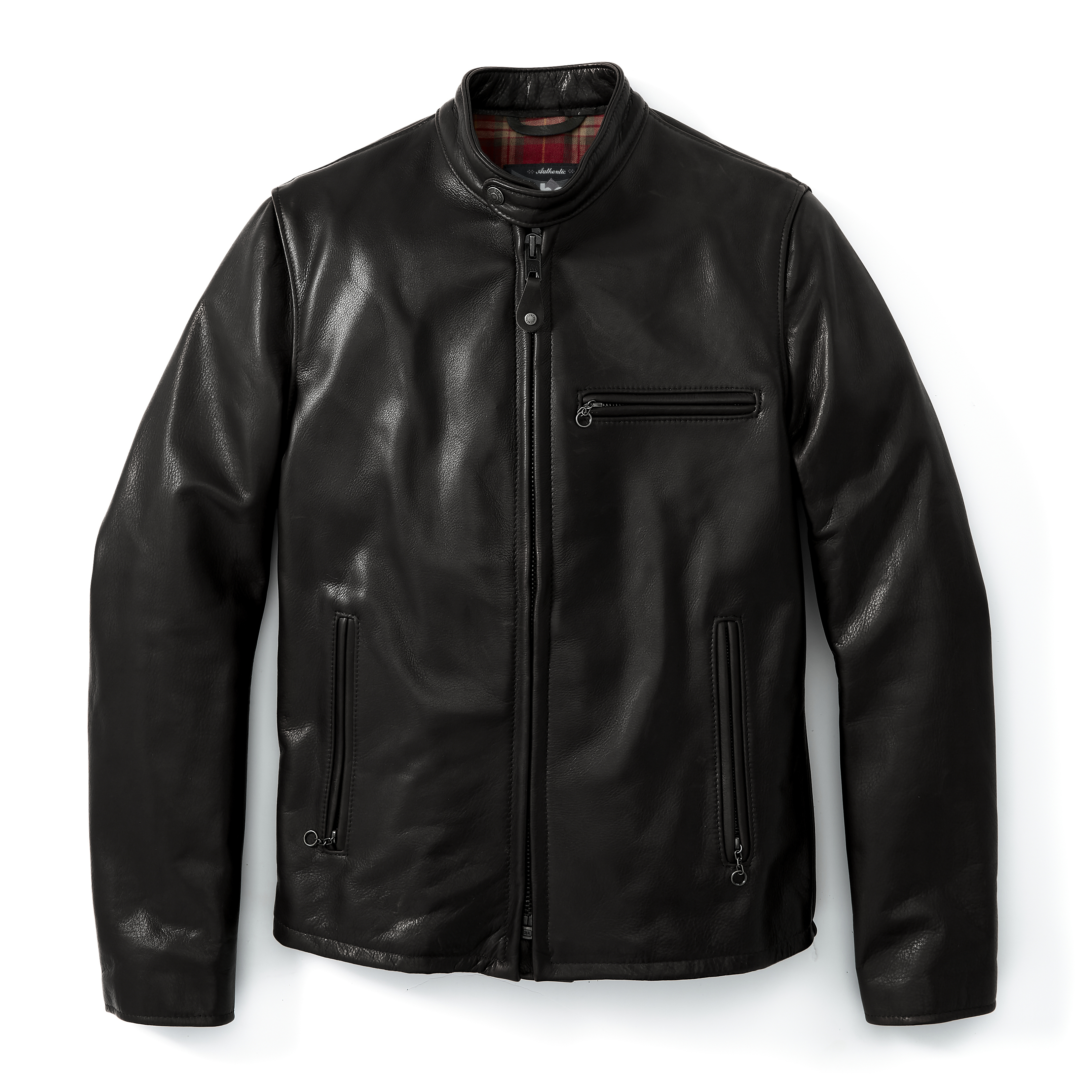 Schott Waxed Natural Pebbled Cowhide Cafe Leather Jacket - Black