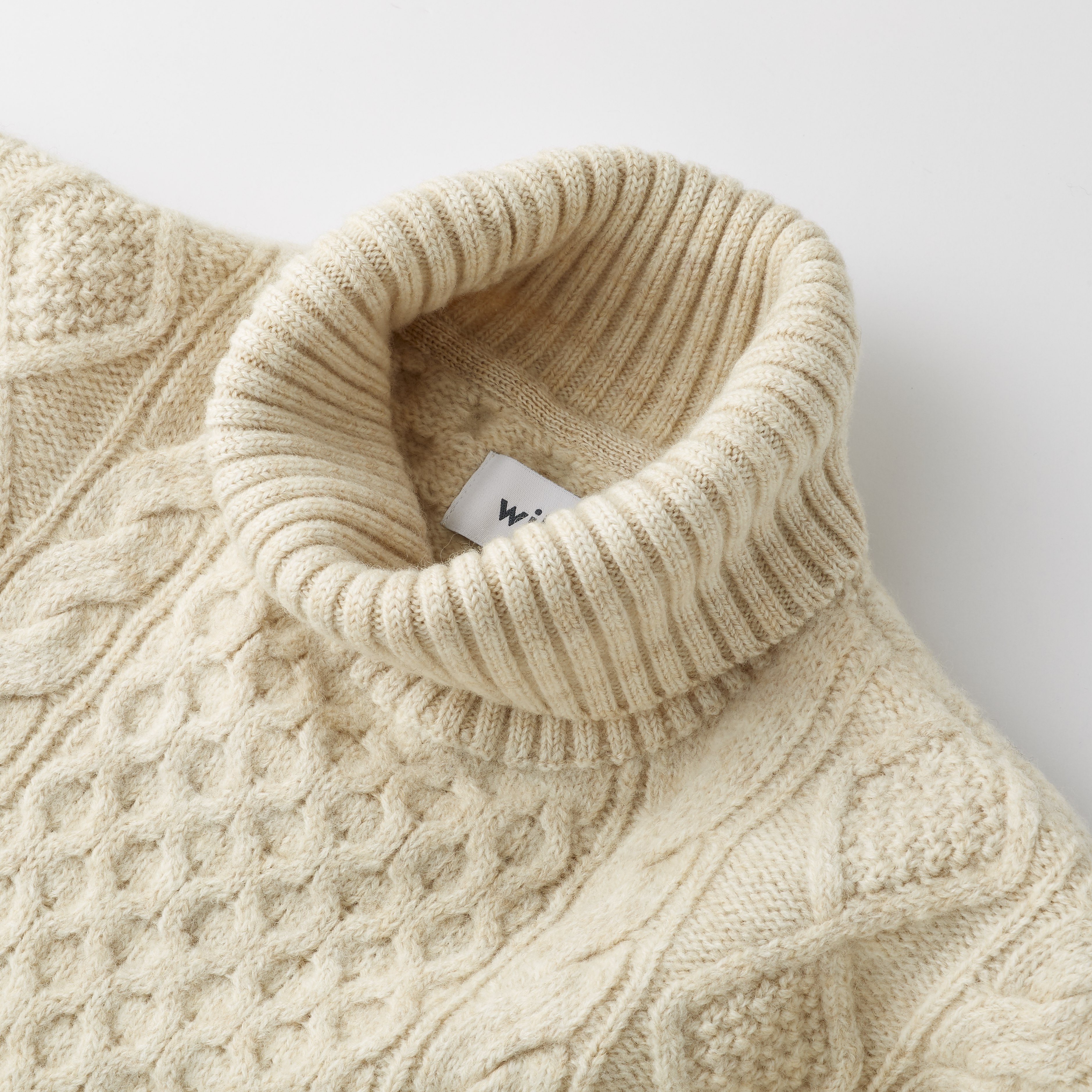 Wills Aran Cable Turtleneck Sweater - Cream | Crew Neck Sweaters
