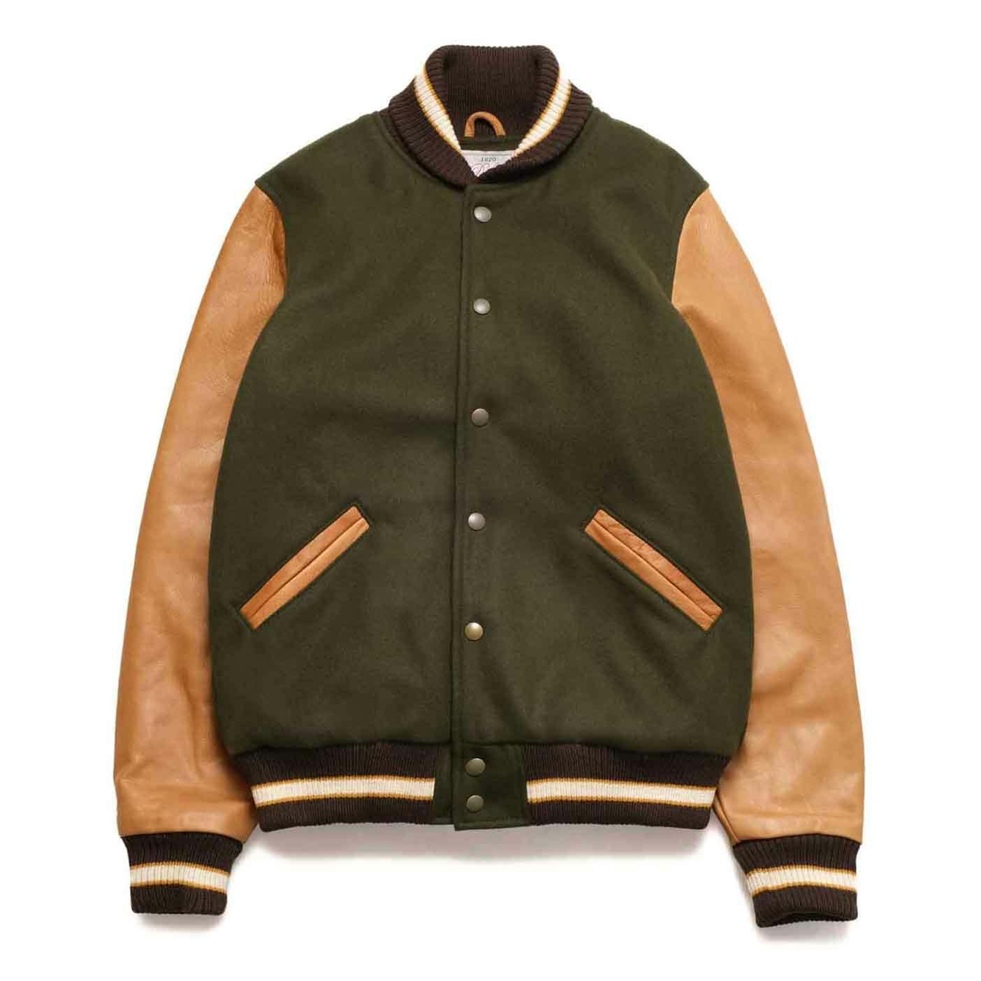 Leather and Wool-Blend Varsity Bomber Jacket