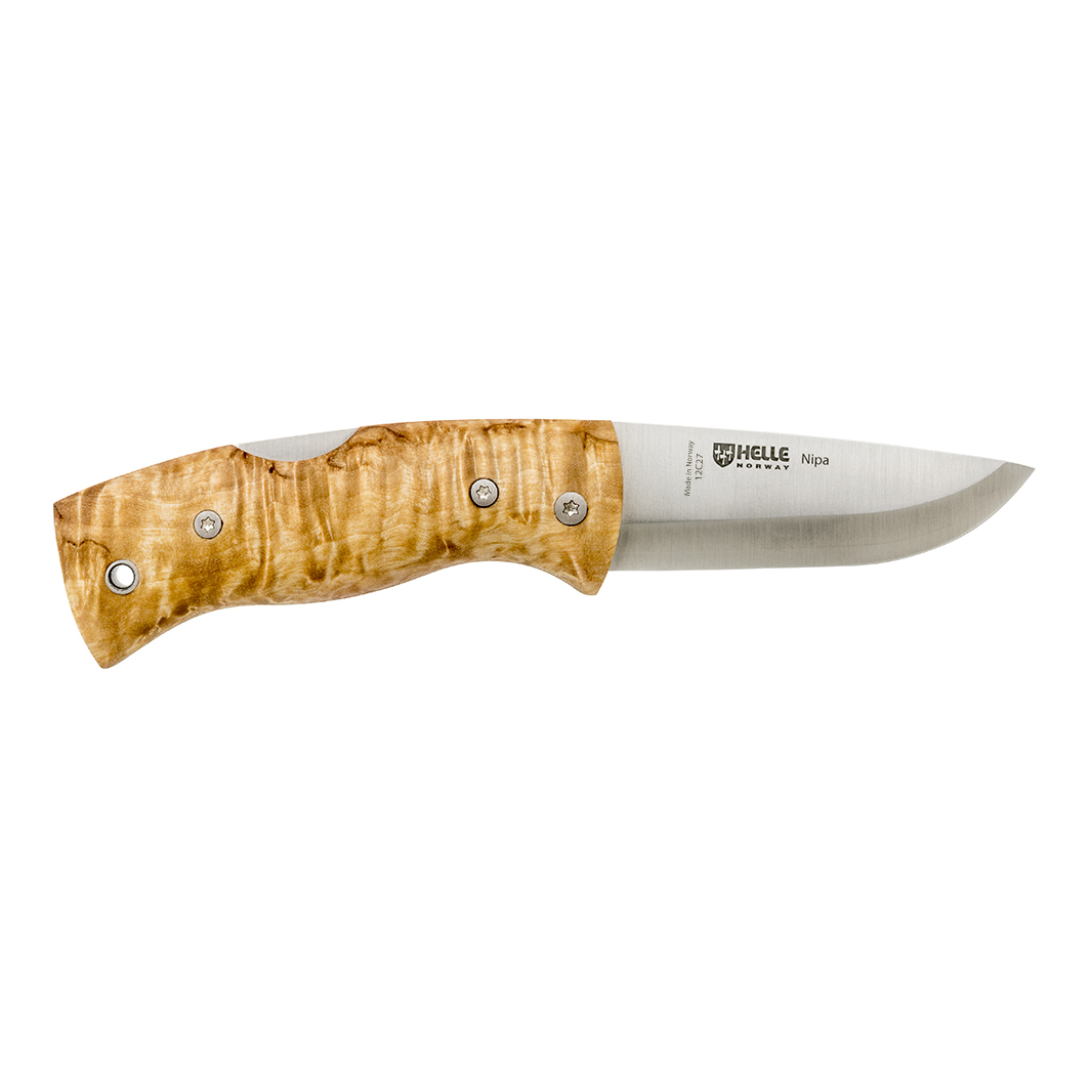Helle Knives Nipa Folding Knife - Curly Birch Handle / Silver