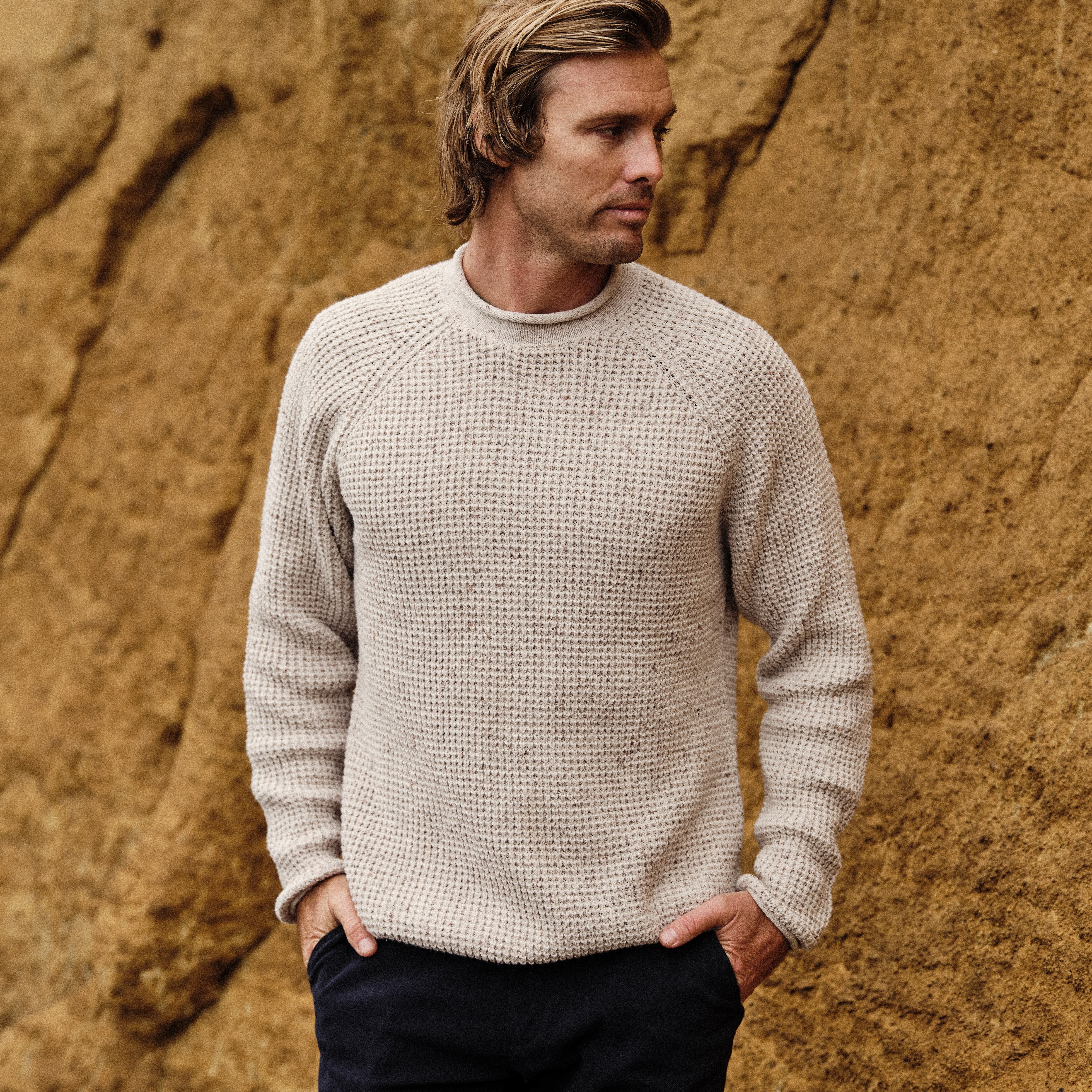 Wellen Recycled Cotton Headlands Rollneck Sweater - Heather Bone