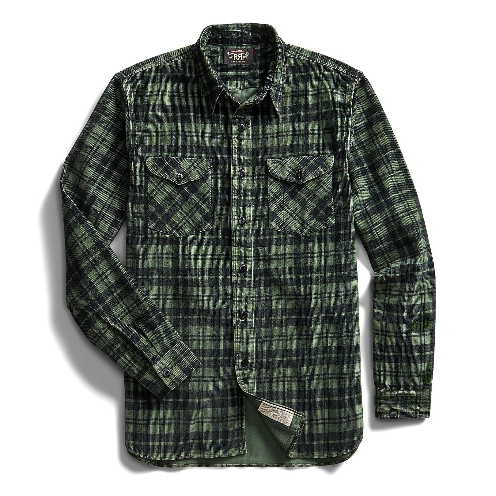 RRL Sweet Orr Corduroy Workshirt - Green / Black | Flannel Shirts 