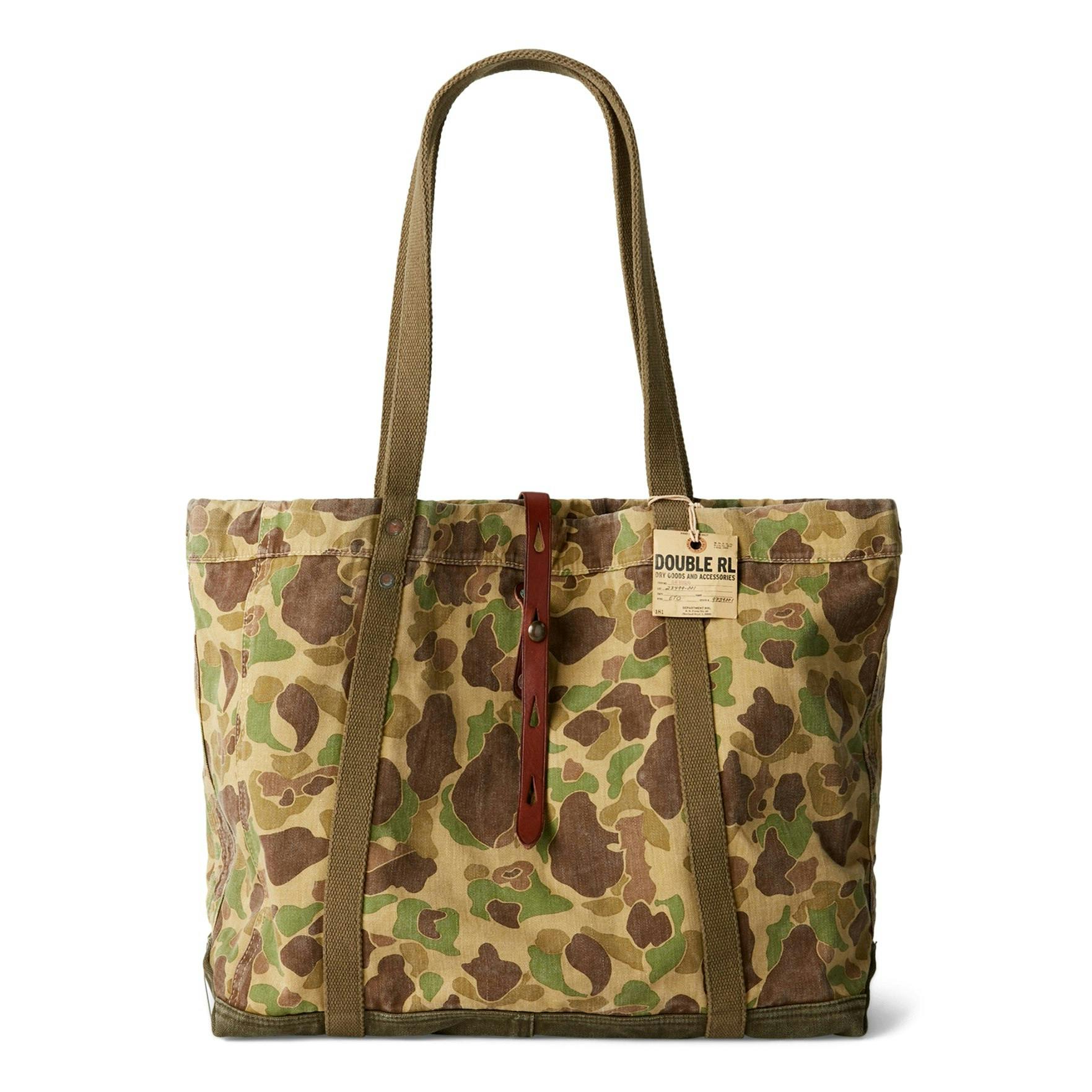 RRL Camo Twill Tote Olive Frog Skin Camo Messenger Tote Bags