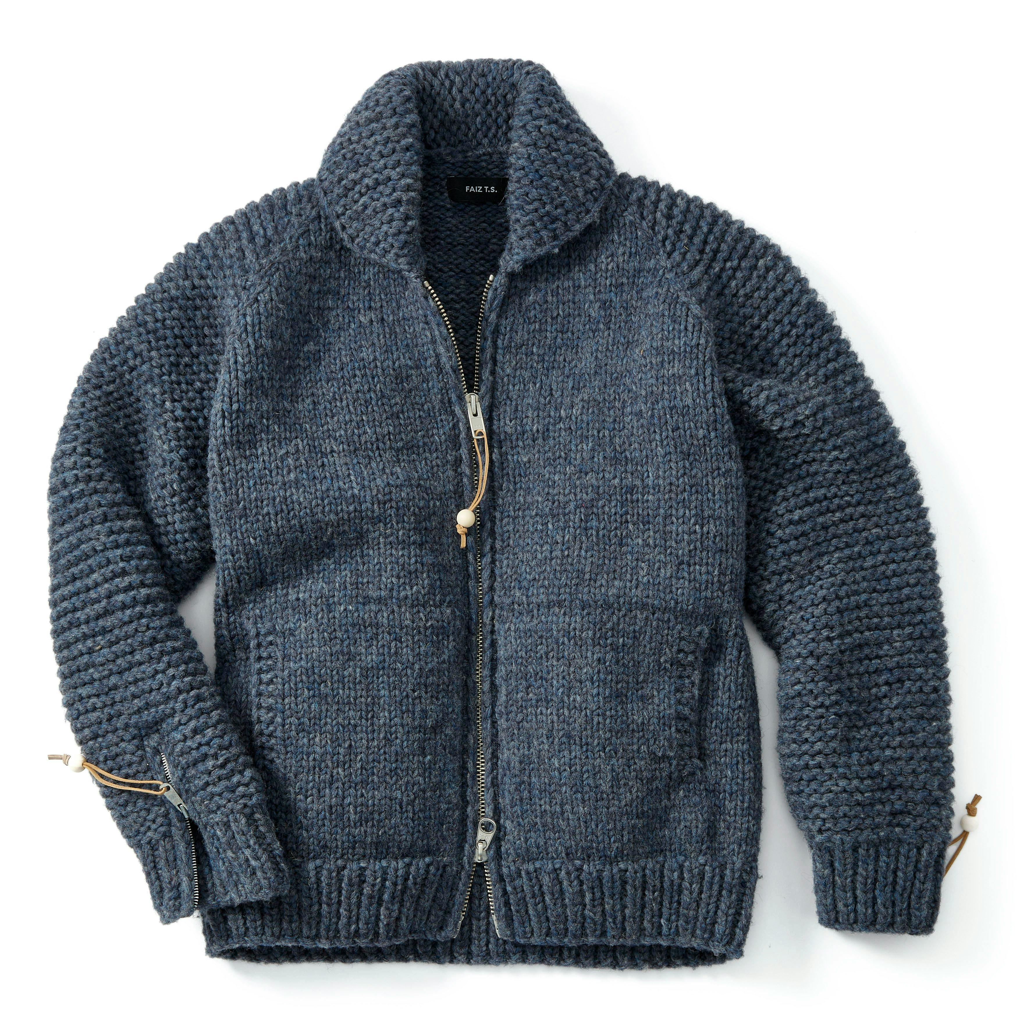 Handknit Heavyweight Moto Knit Wool Cardigan Sweater