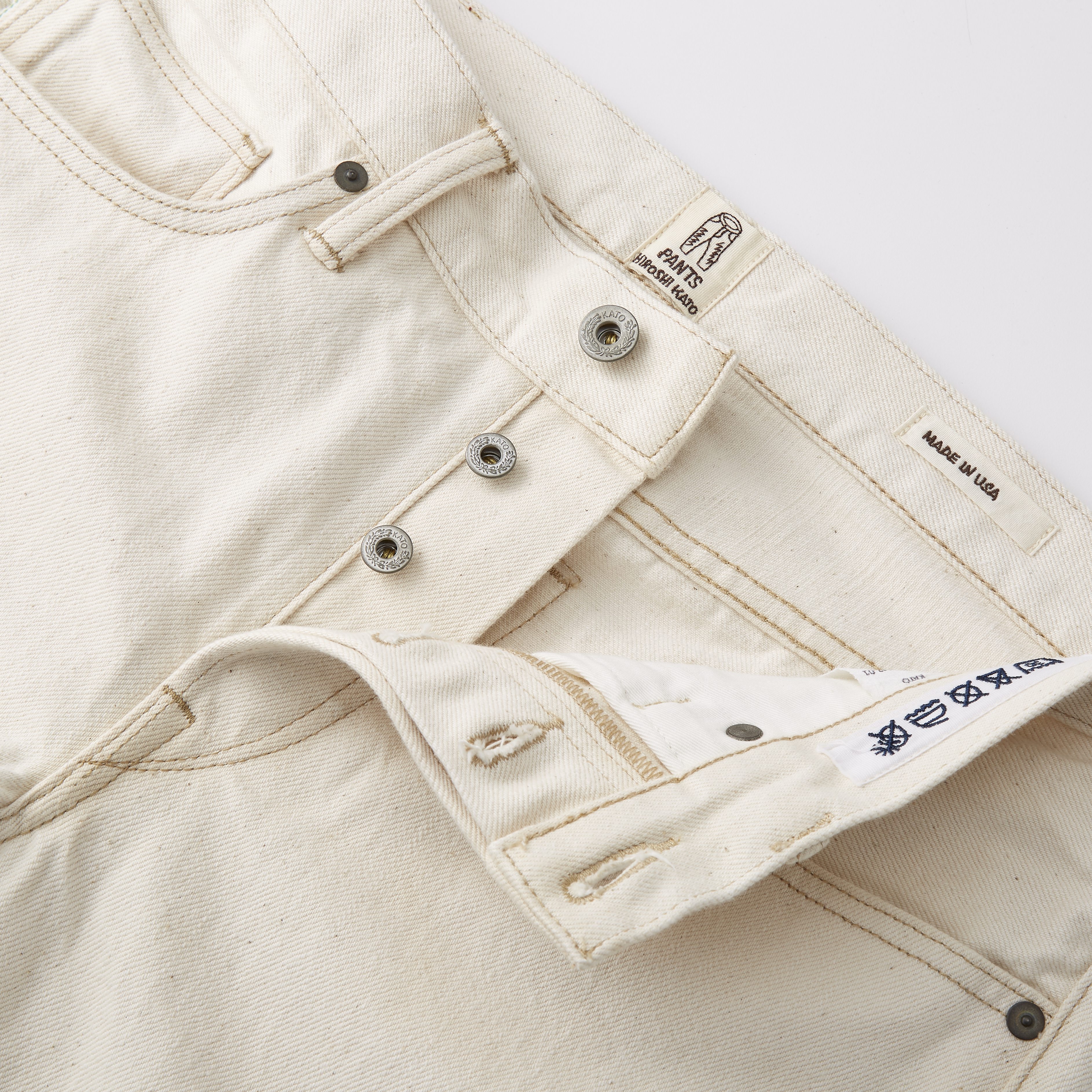 Hiroshi Kato The Pen Slim 14oz Selvedge Denim Jeans - White 