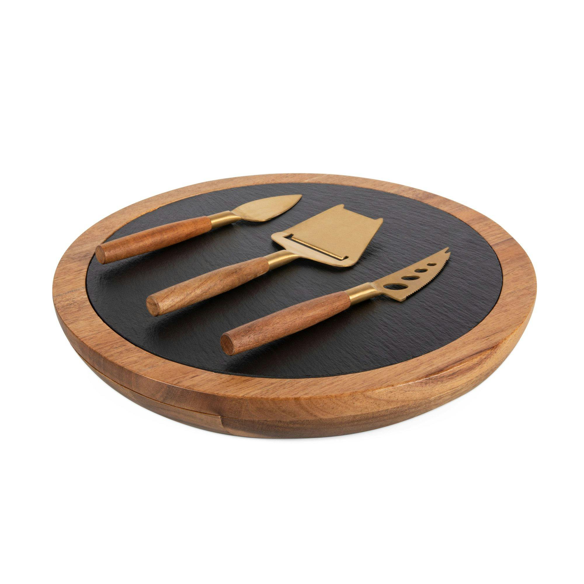 The Insignia  Acacia and Slate Serving Board with Cheese Tools