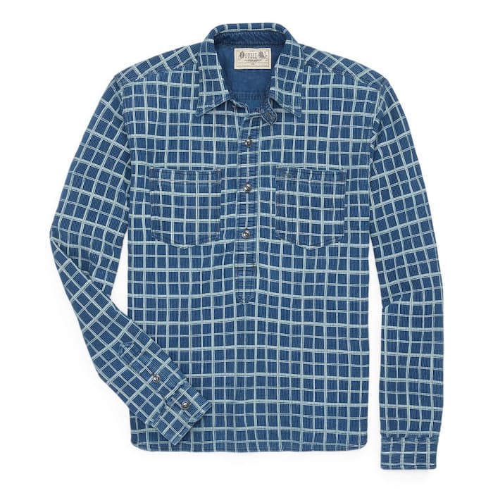 トップス RRL CALICO INDIGO JACK RABBIT WORK SHIRT RRL Jackrabbit Workshirt - Indigo | Long Sleeve Shirts