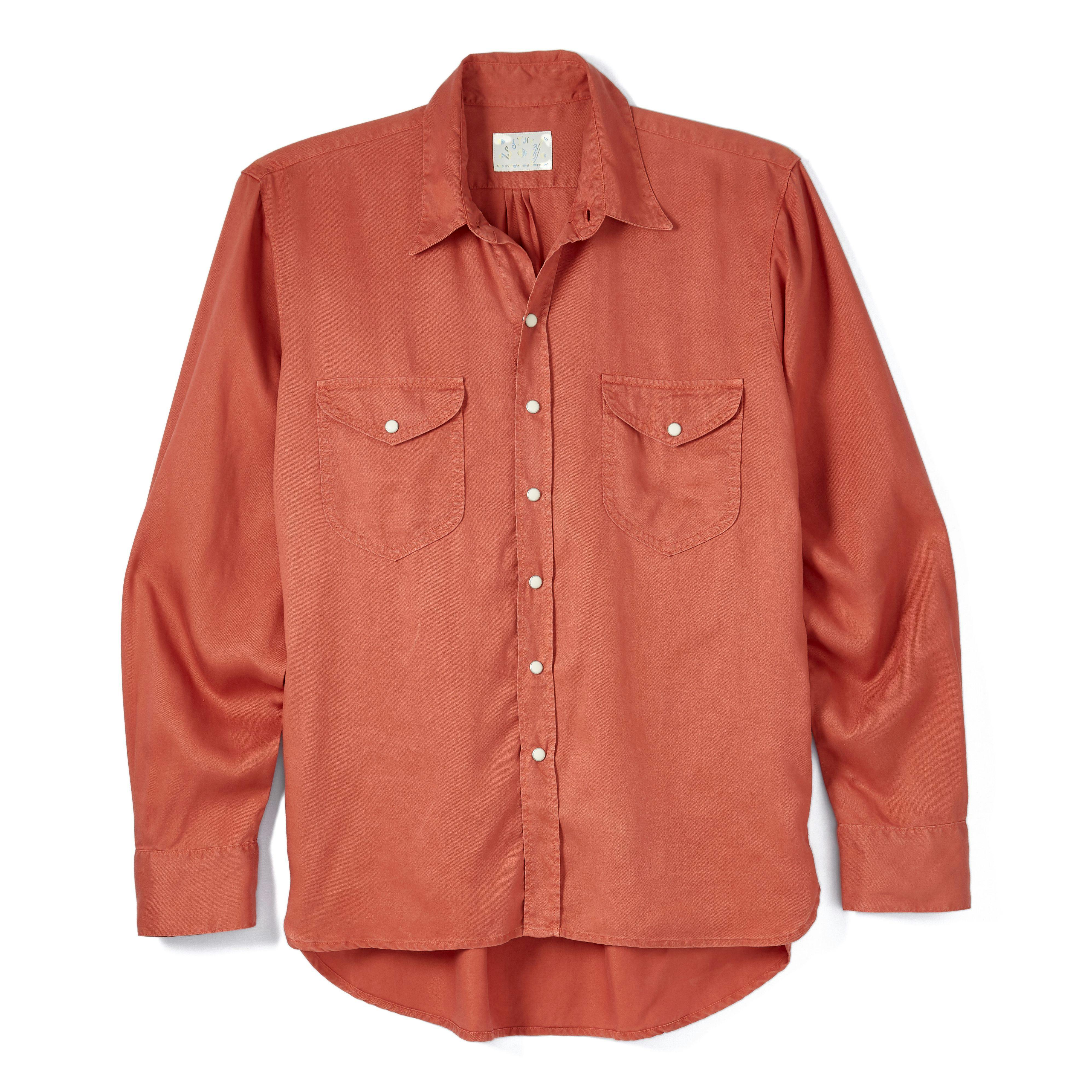Wythe New York Tencel Pearlsnap Shirt - Sandstone, Long Sleeve Shirts