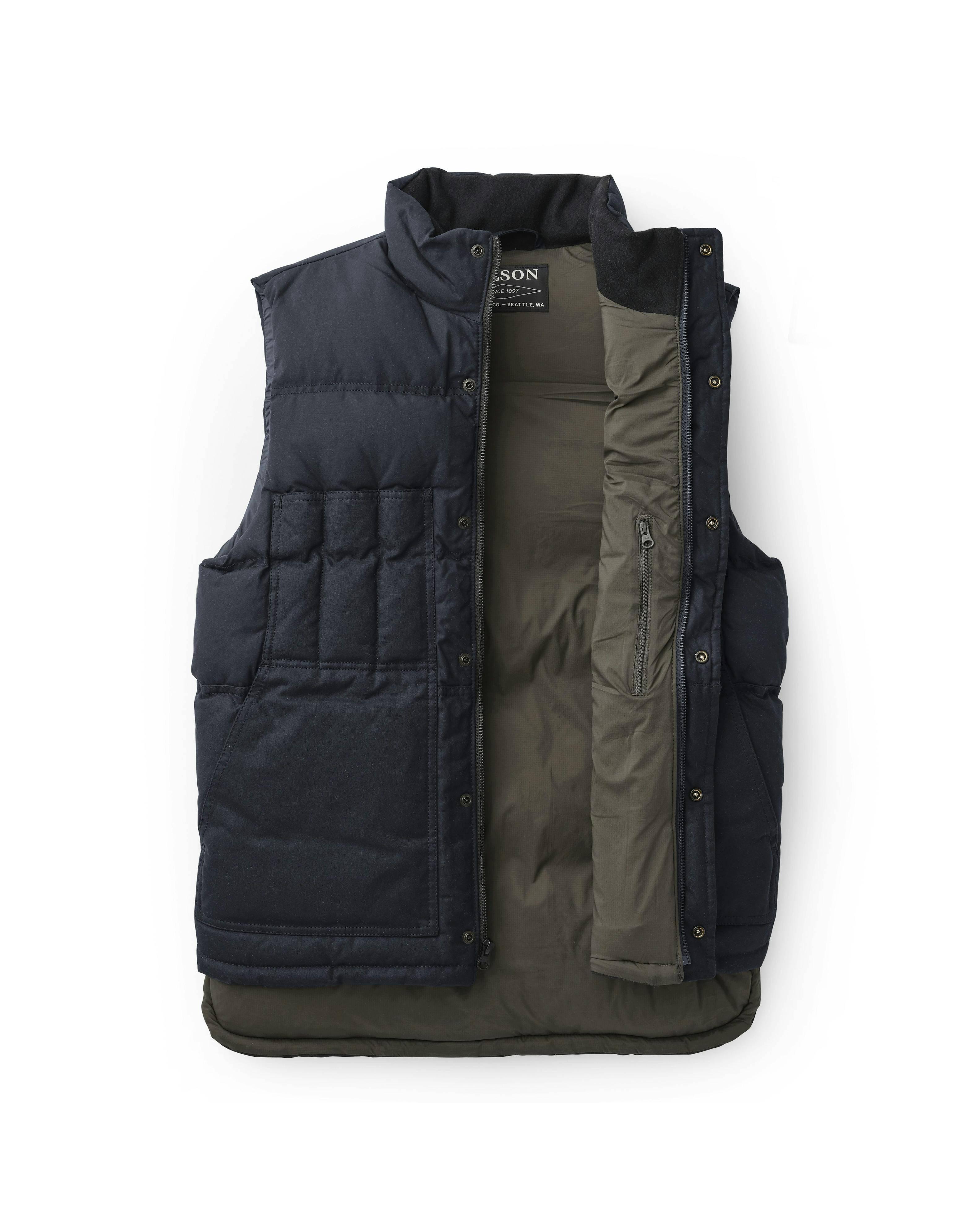 Filson Down Insulated Wool Lined Oil Finish Cruiser Vest Blue