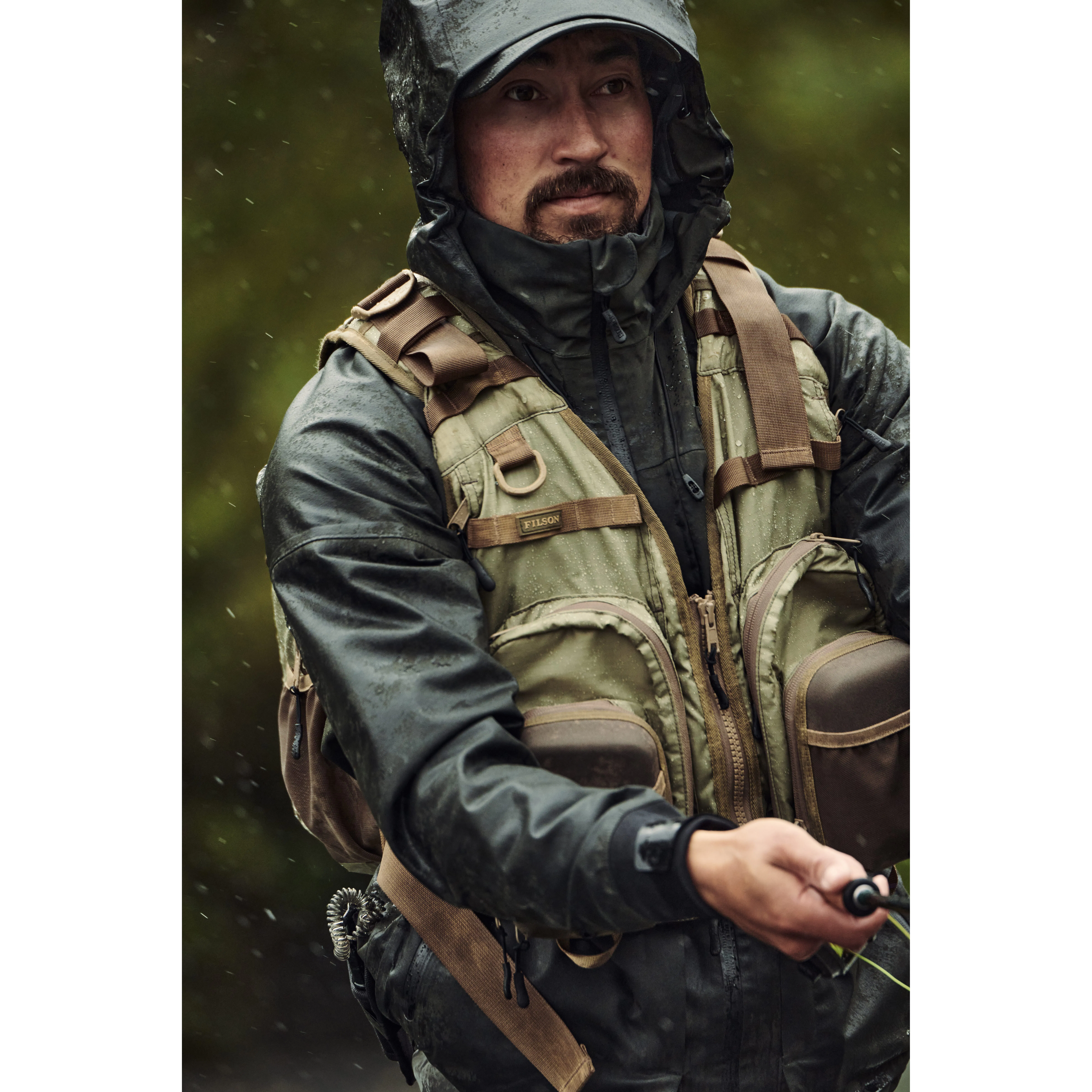 Gilet De Pêche Vintage Filson - Camo Vert Rayé - Toile Coton - Homme - USA